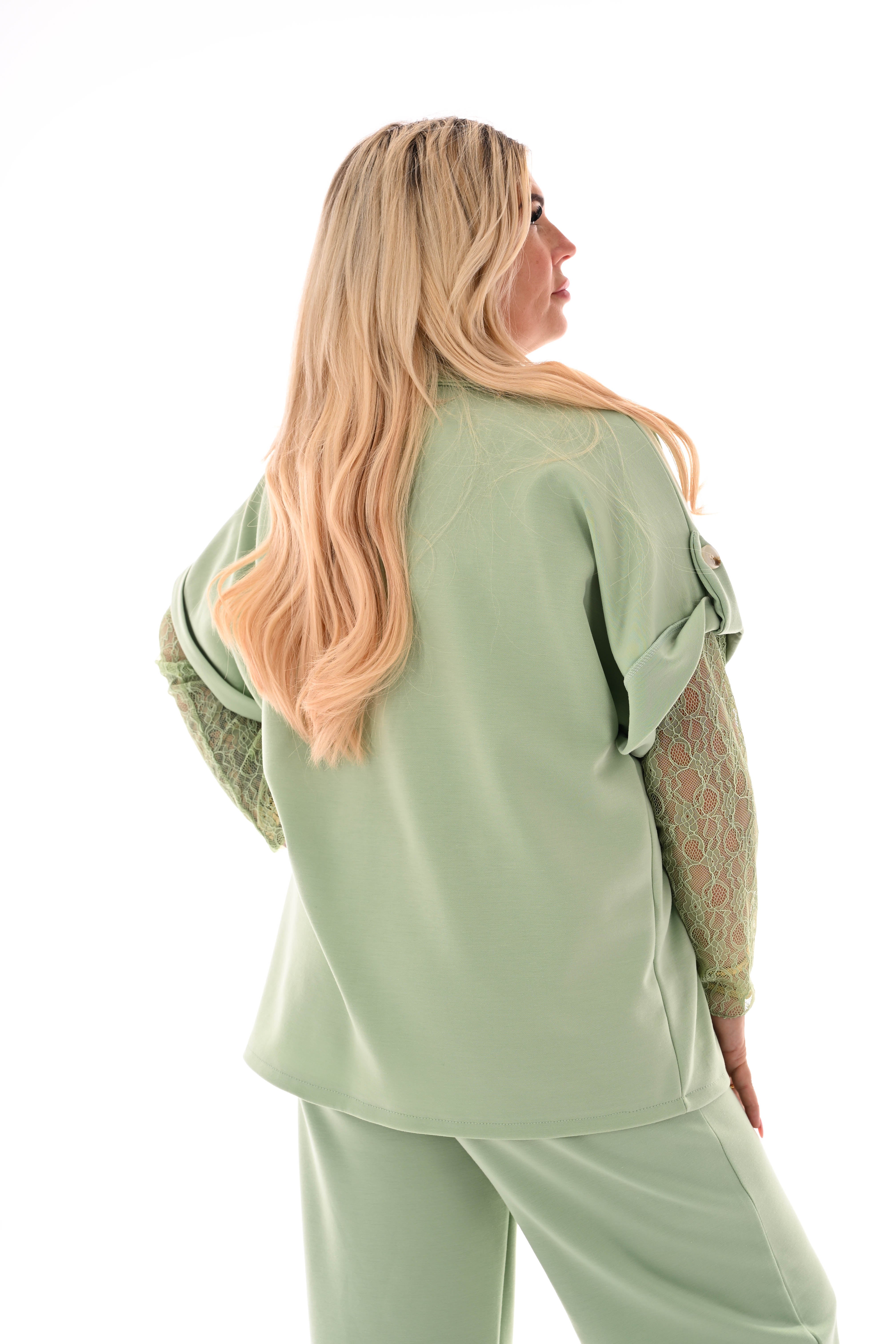 Jasje dubbele knoop ophaalmouwen lindegroen