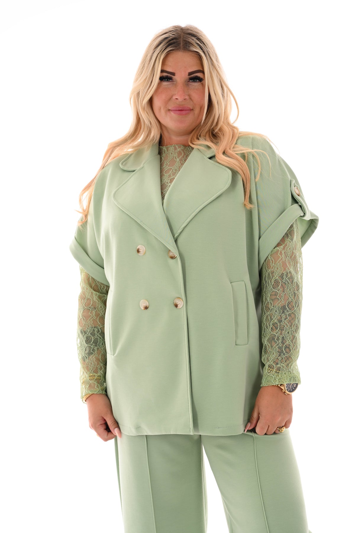 Jasje dubbele knoop ophaalmouwen lindegroen