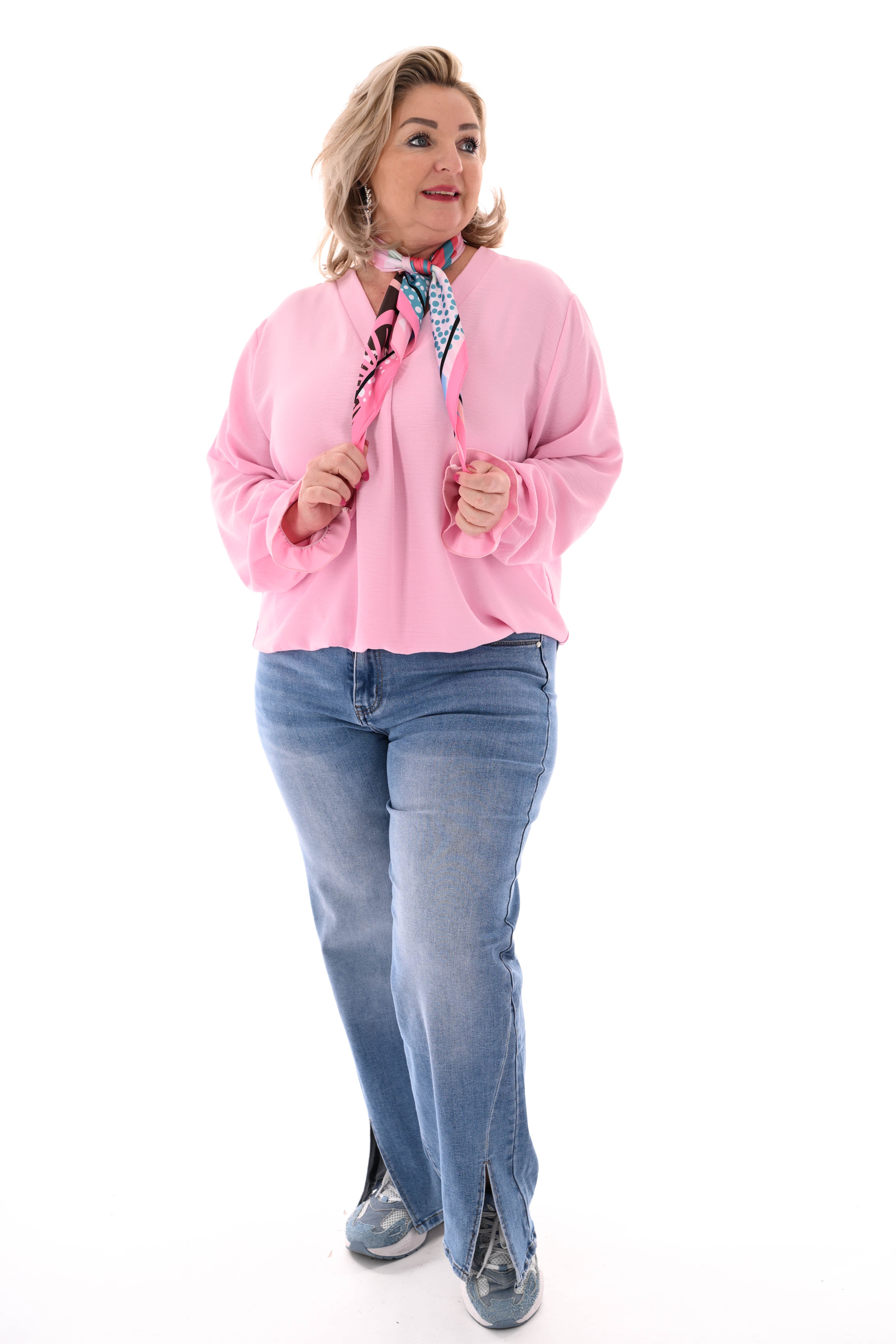 Top trompetmouwen v-hals uni lichtroze