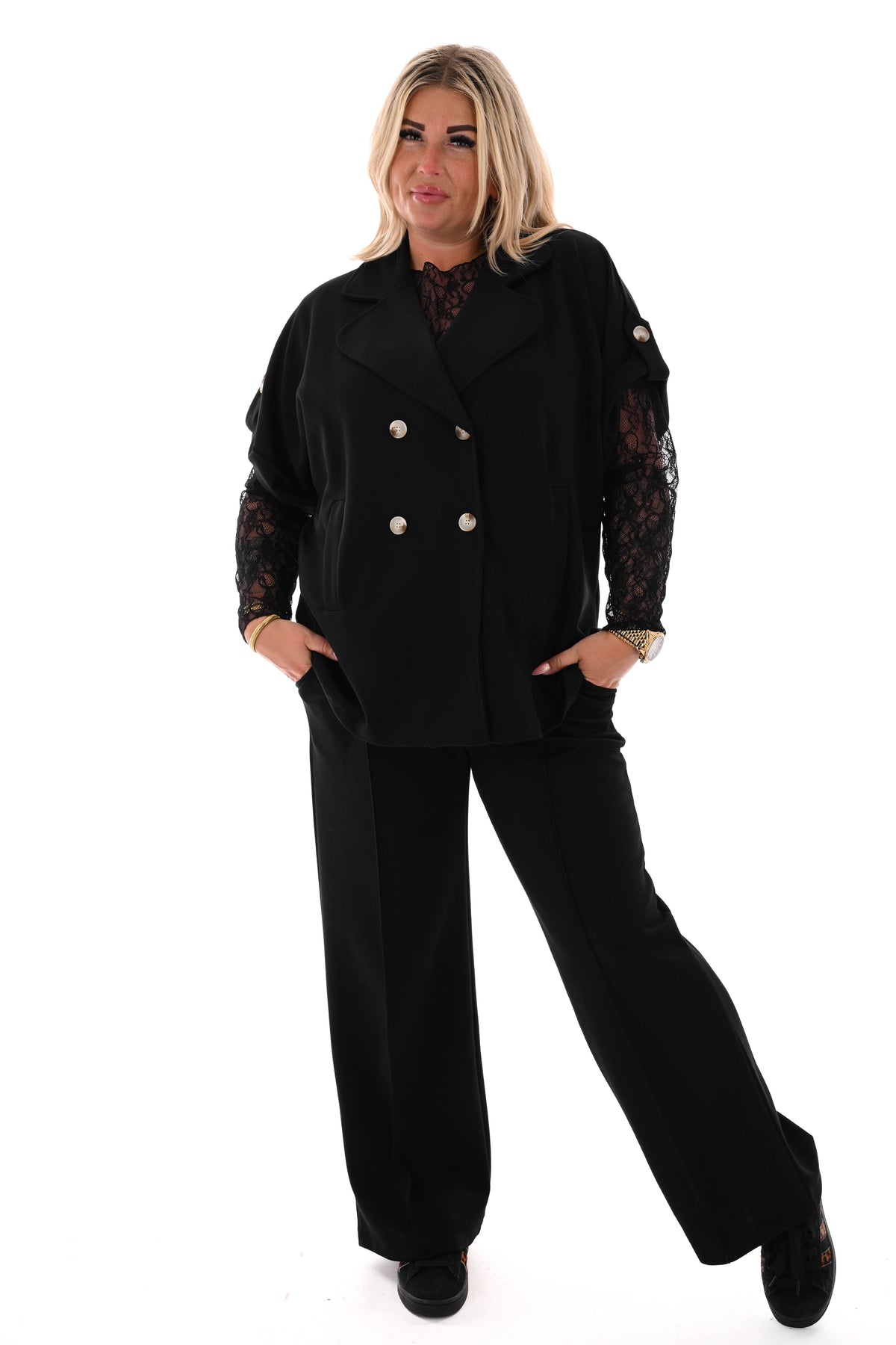 Jasje dubbele knoop ophaalmouwen zwart