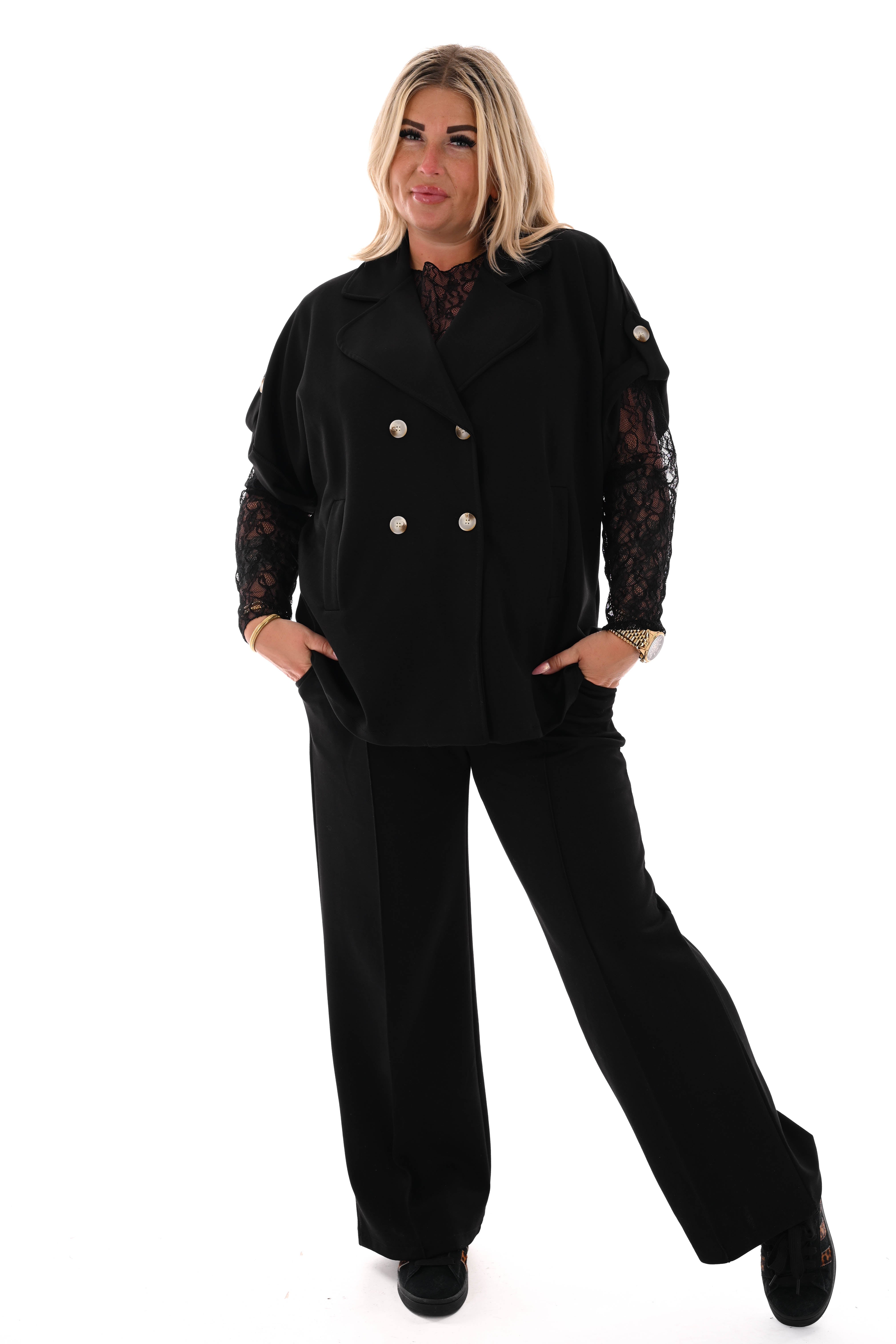 Jasje dubbele knoop ophaalmouwen zwart