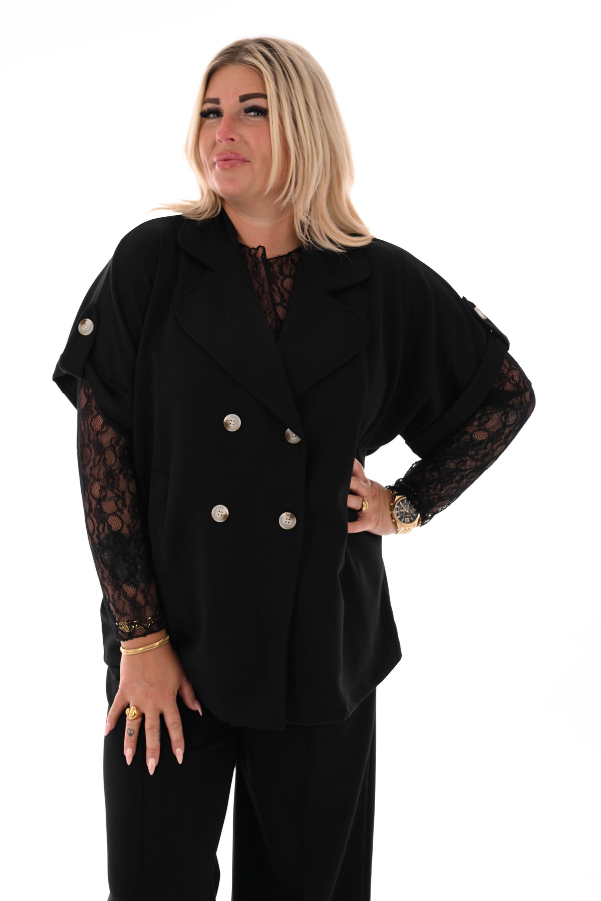 Jasje dubbele knoop ophaalmouwen zwart