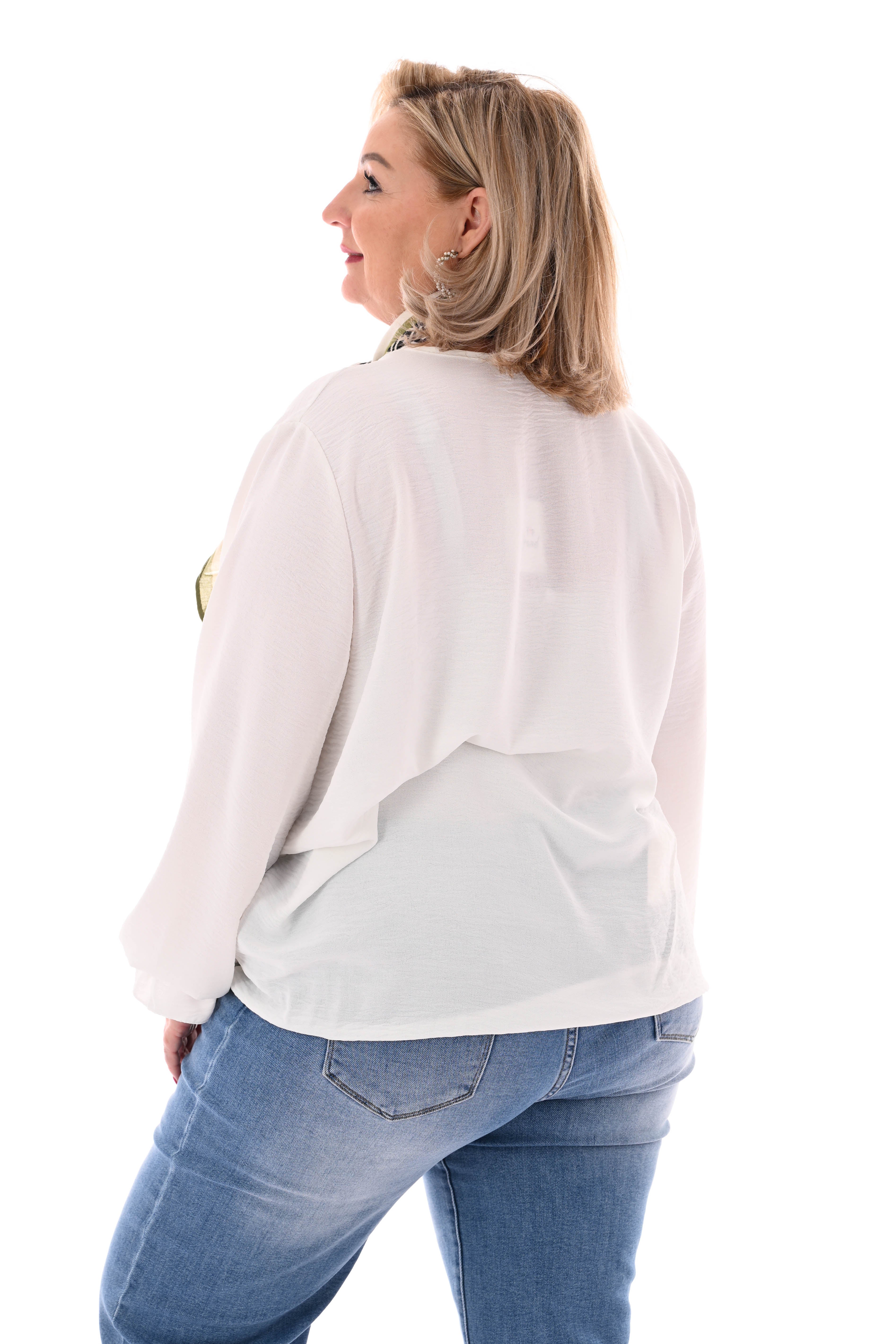 Top trompetmouwen v-hals uni roomwit