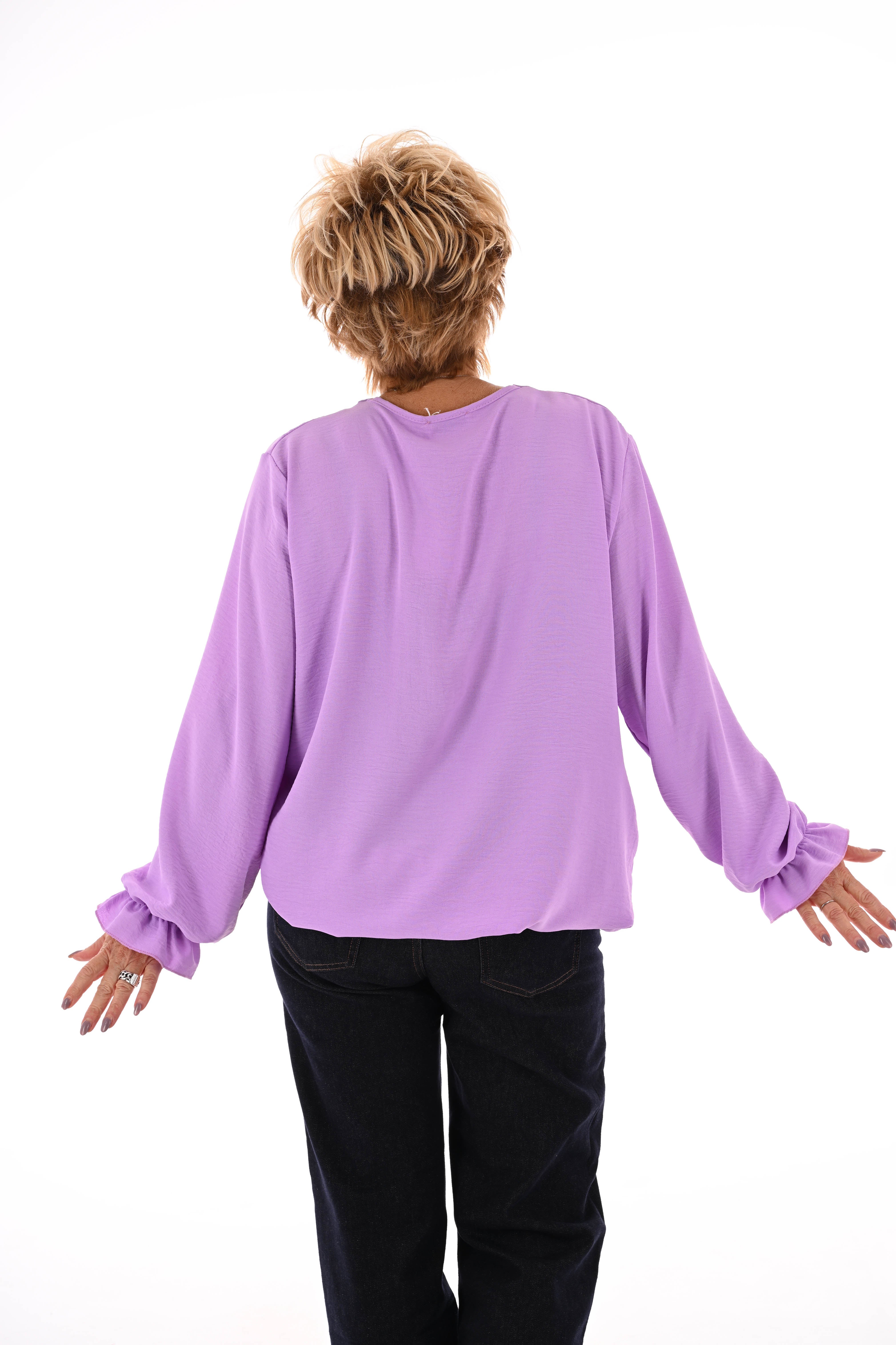 Top trompetmouwen v-hals uni lila