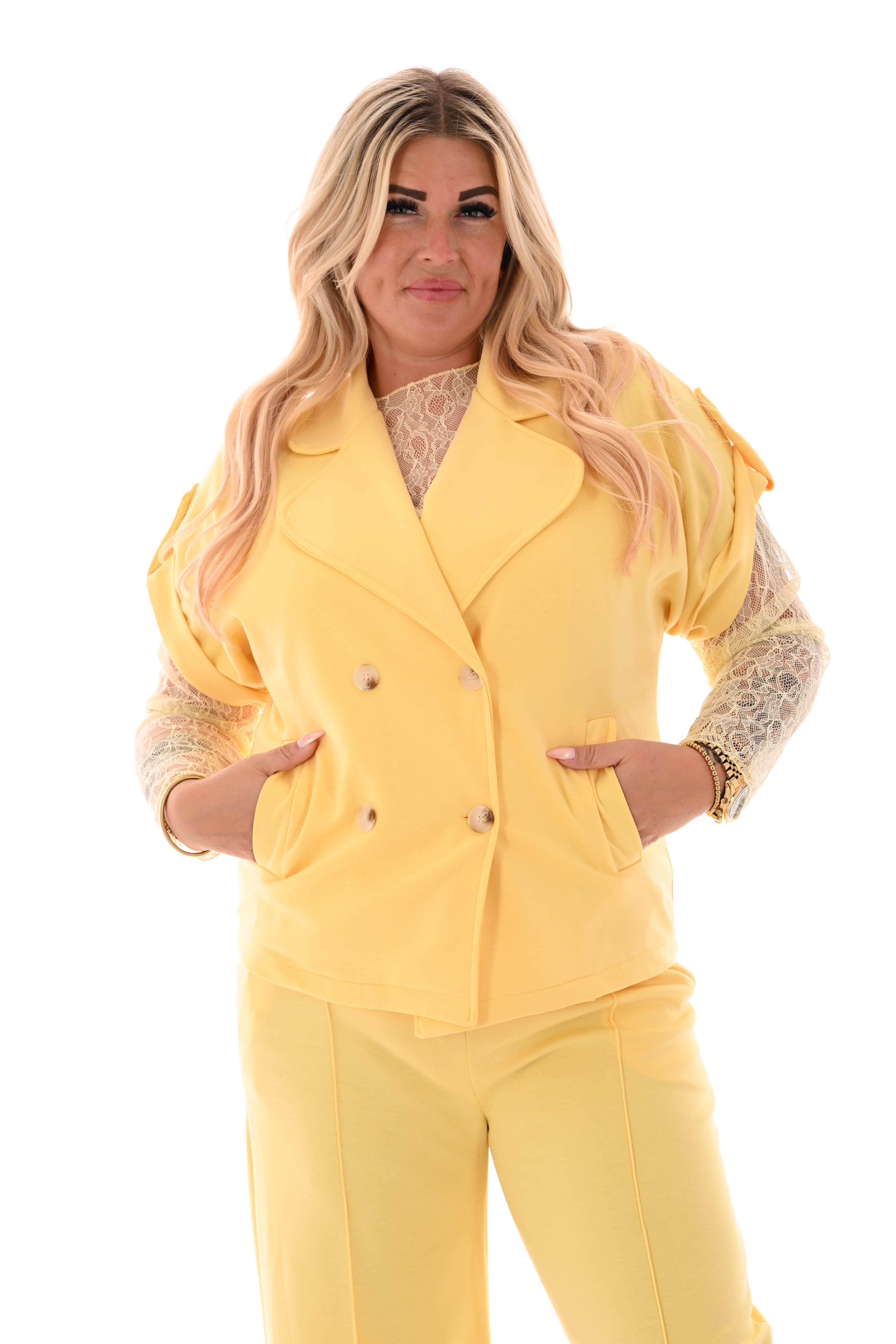 Jasje dubbele knoop ophaalmouwen geel