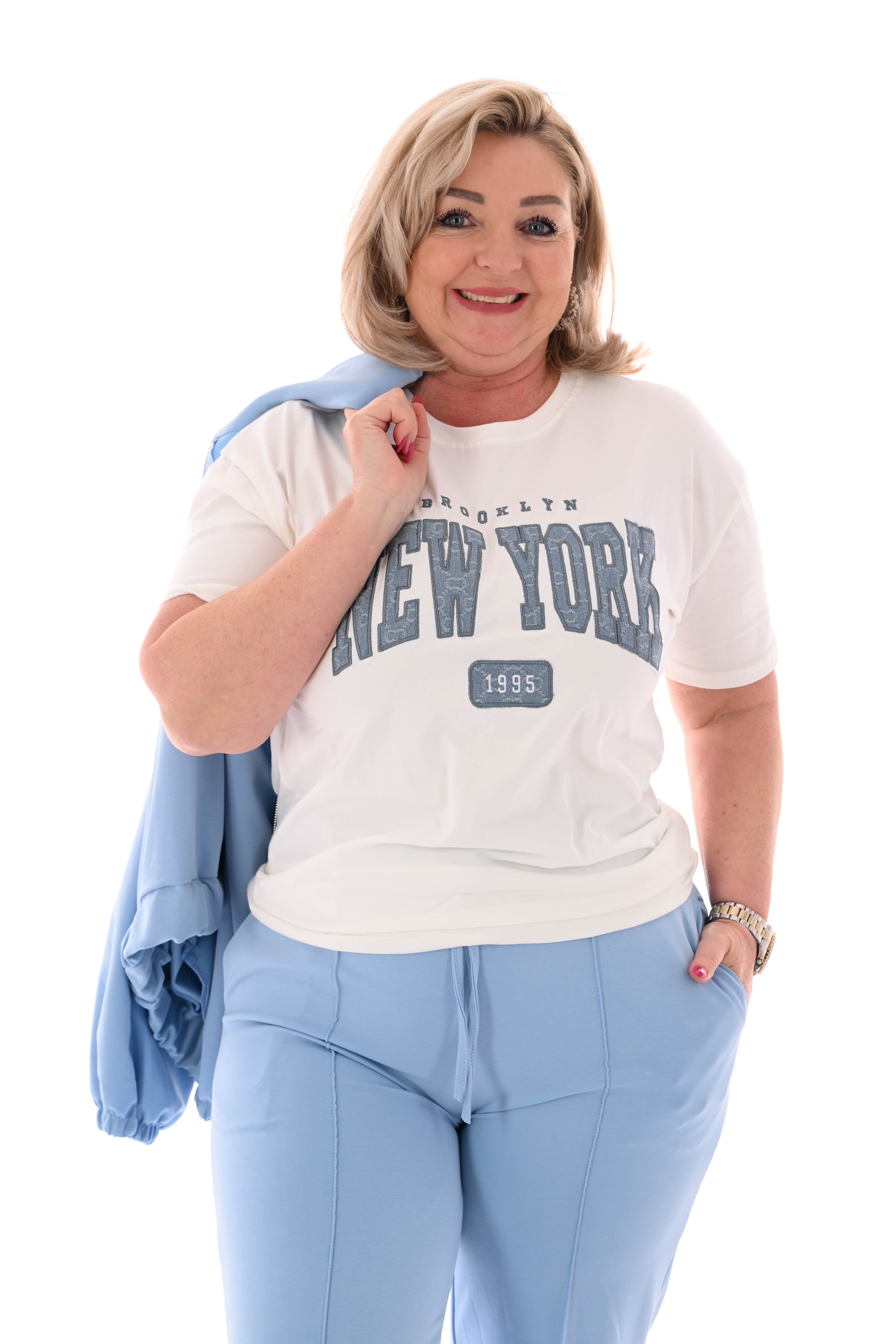 T-shirt New York roomwit/jeansblauw