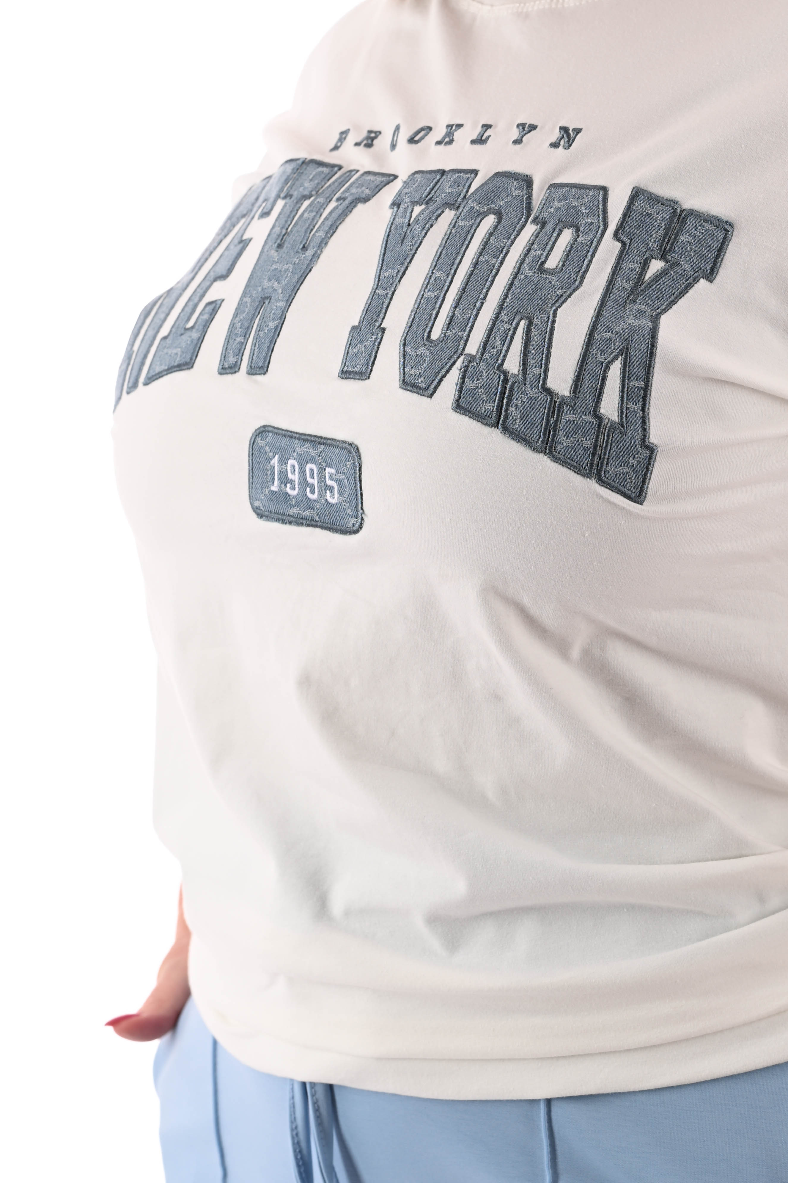 T-shirt New York roomwit/jeansblauw