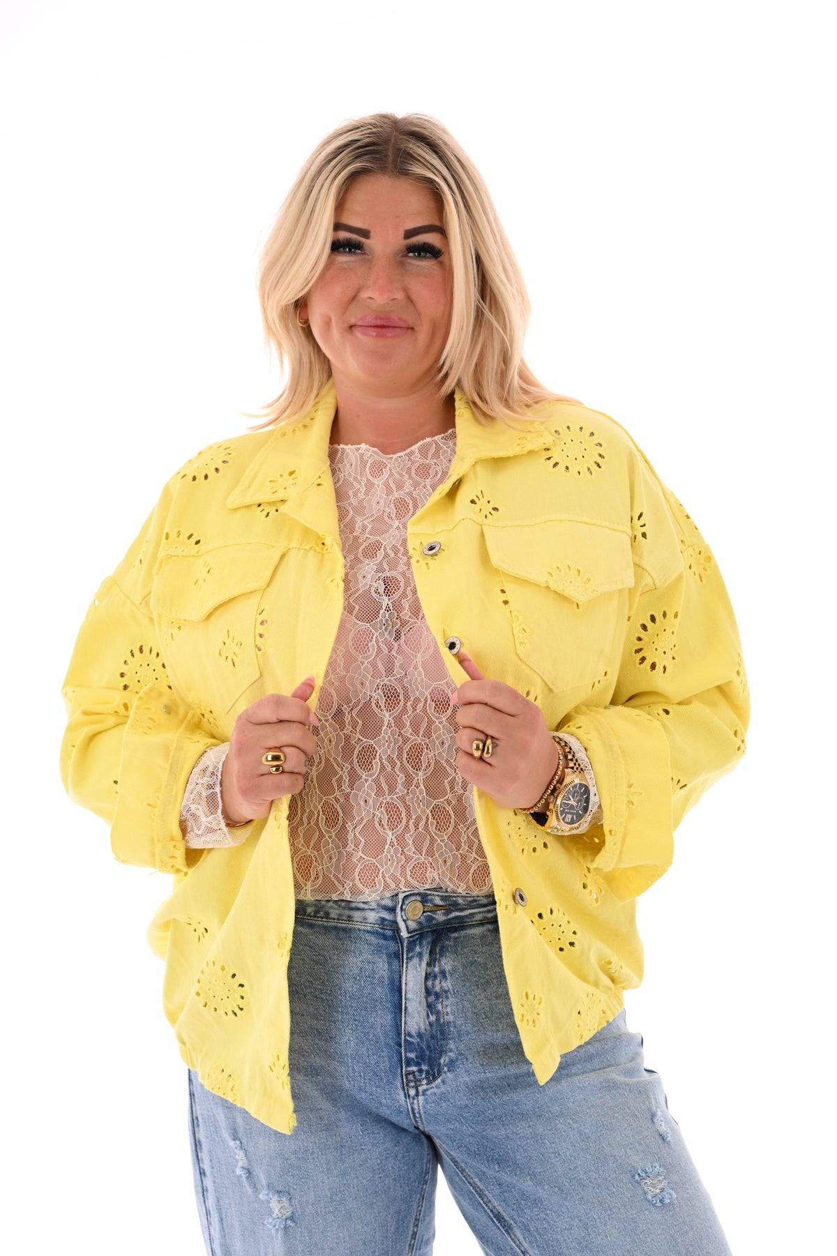 Jasje broderie met borstzakken geel