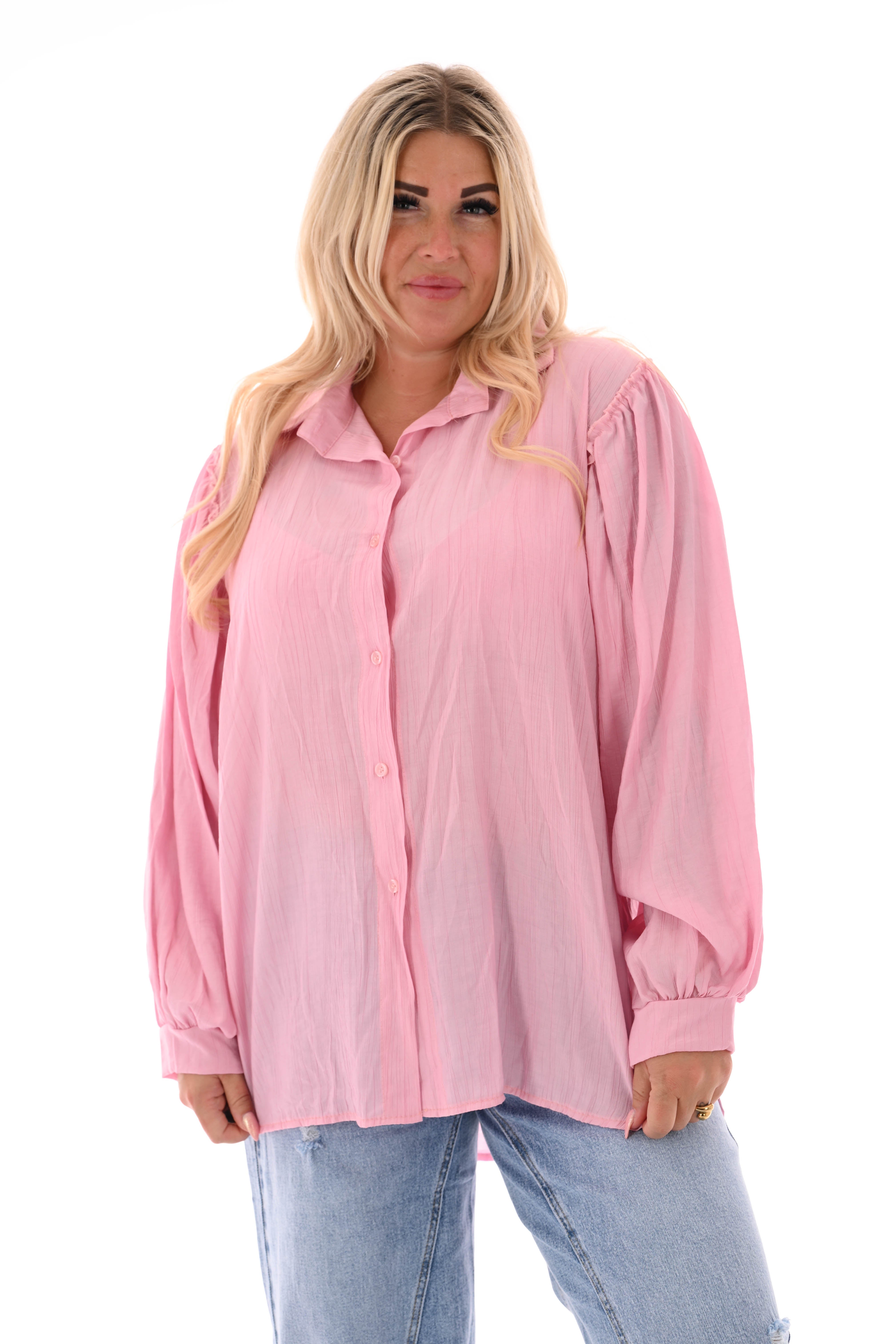 Blouse met roezelranden lichtroze