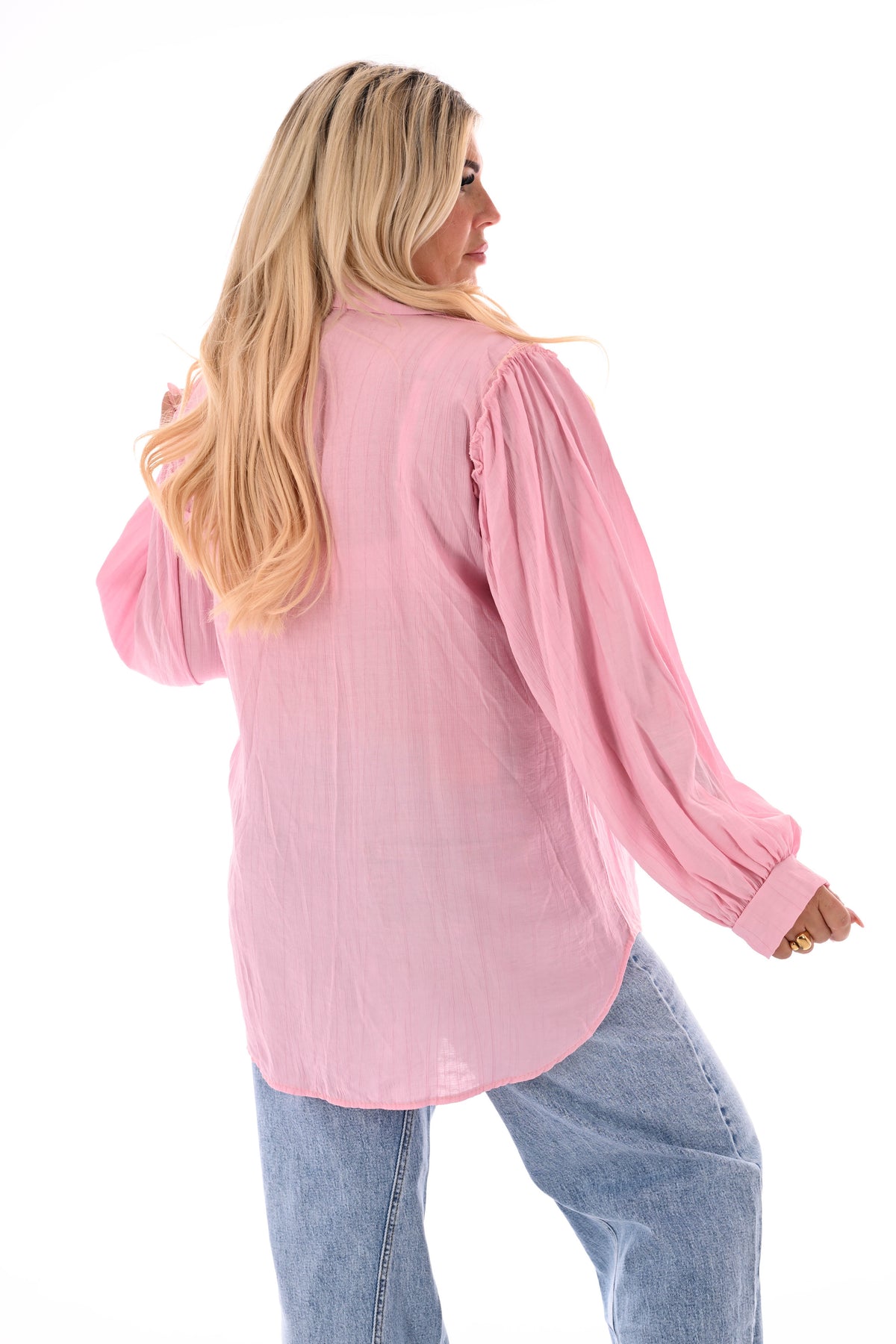 Blouse met roezelranden lichtroze