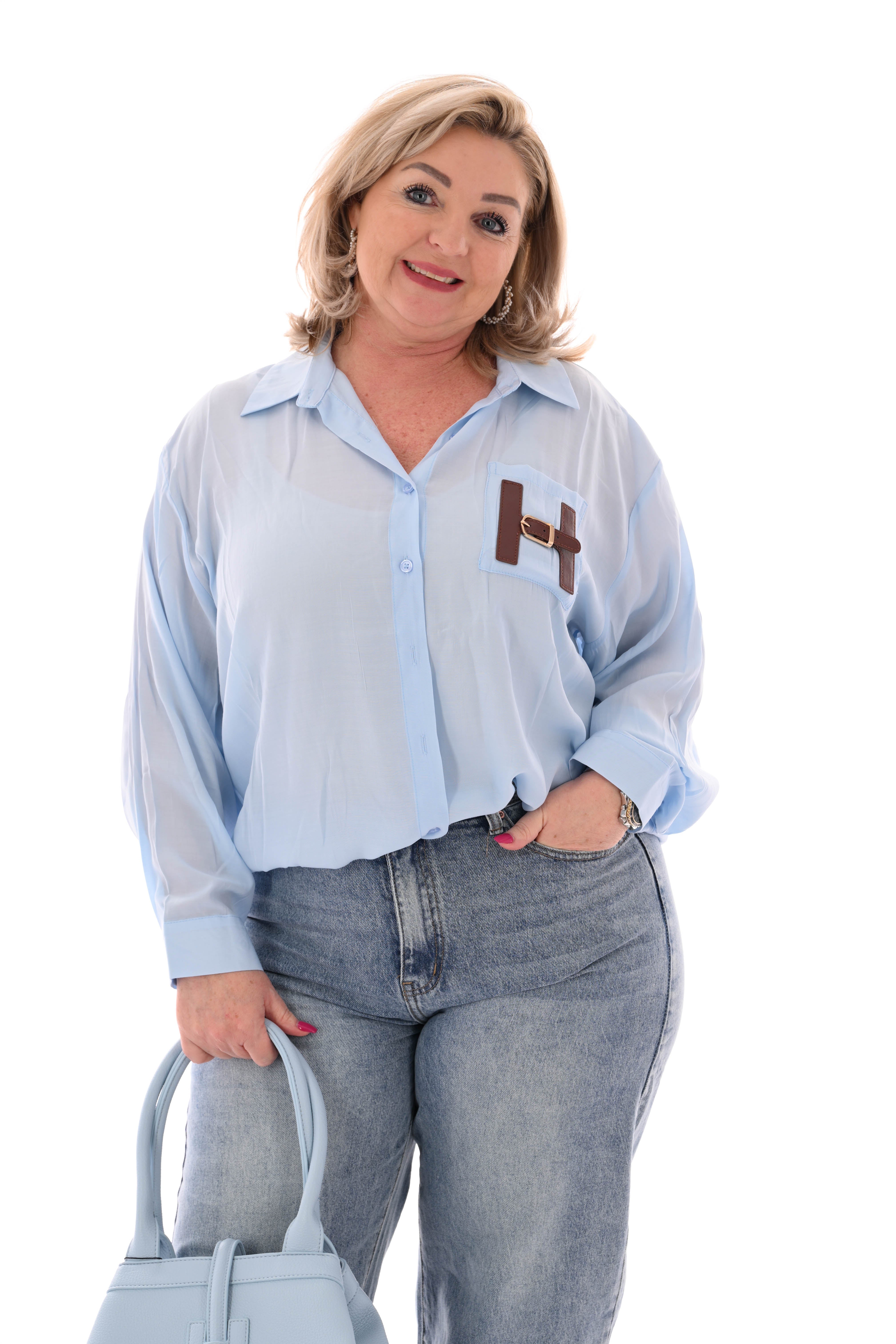 Doorknoop blouse H lichtblauw