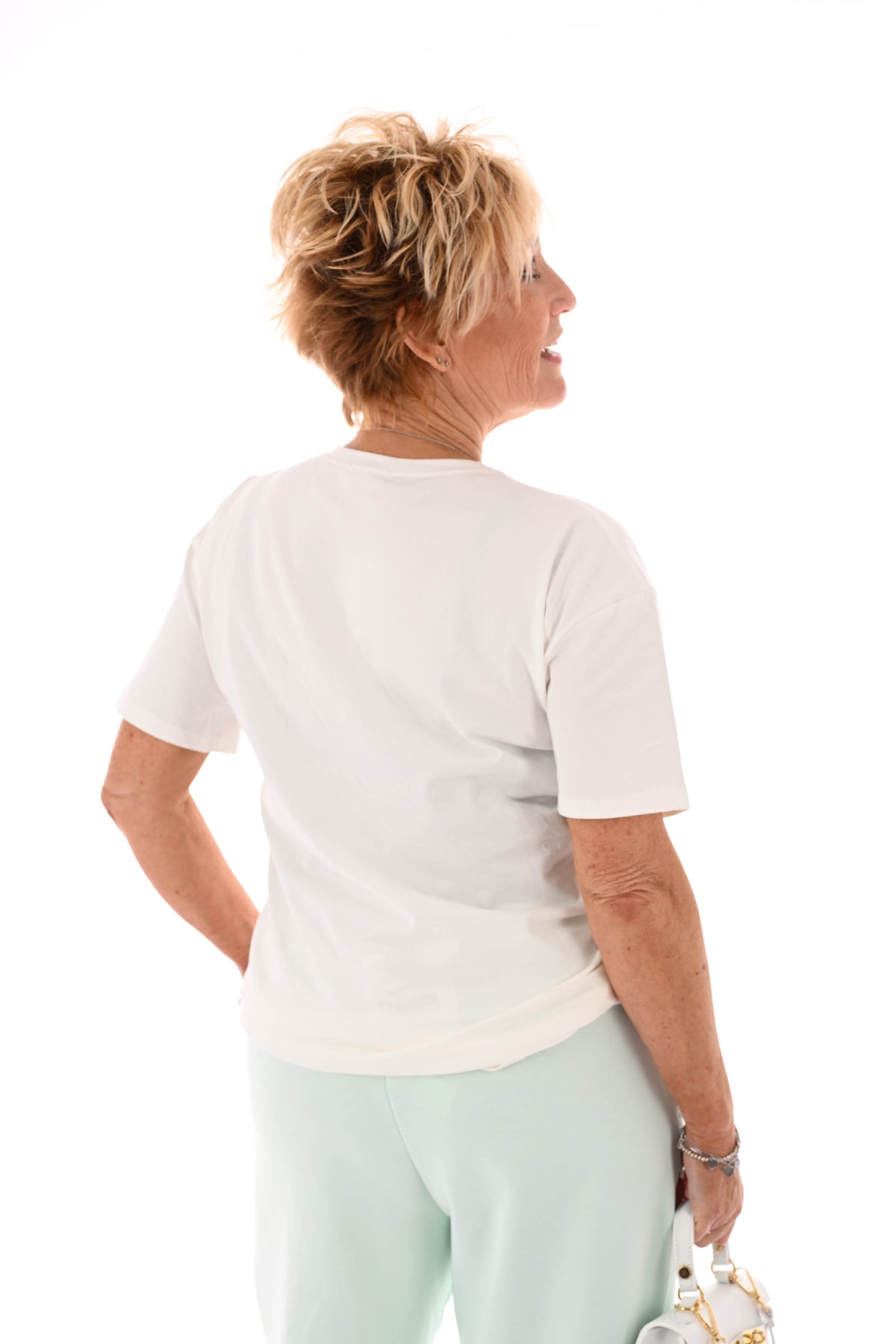 T-shirt zilveren hartjes roomwit