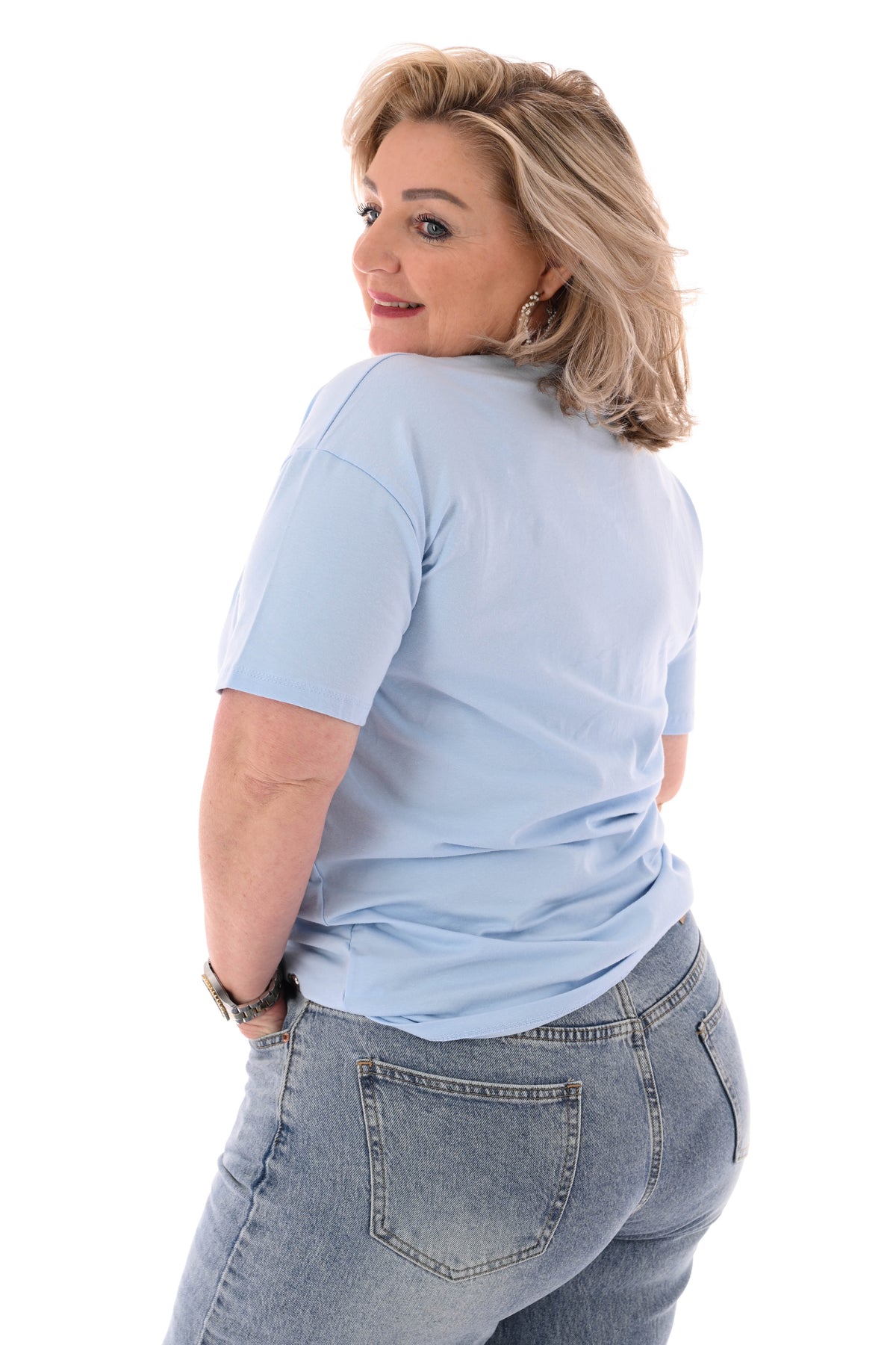 T-shirt zilveren hartjes lichtblauw