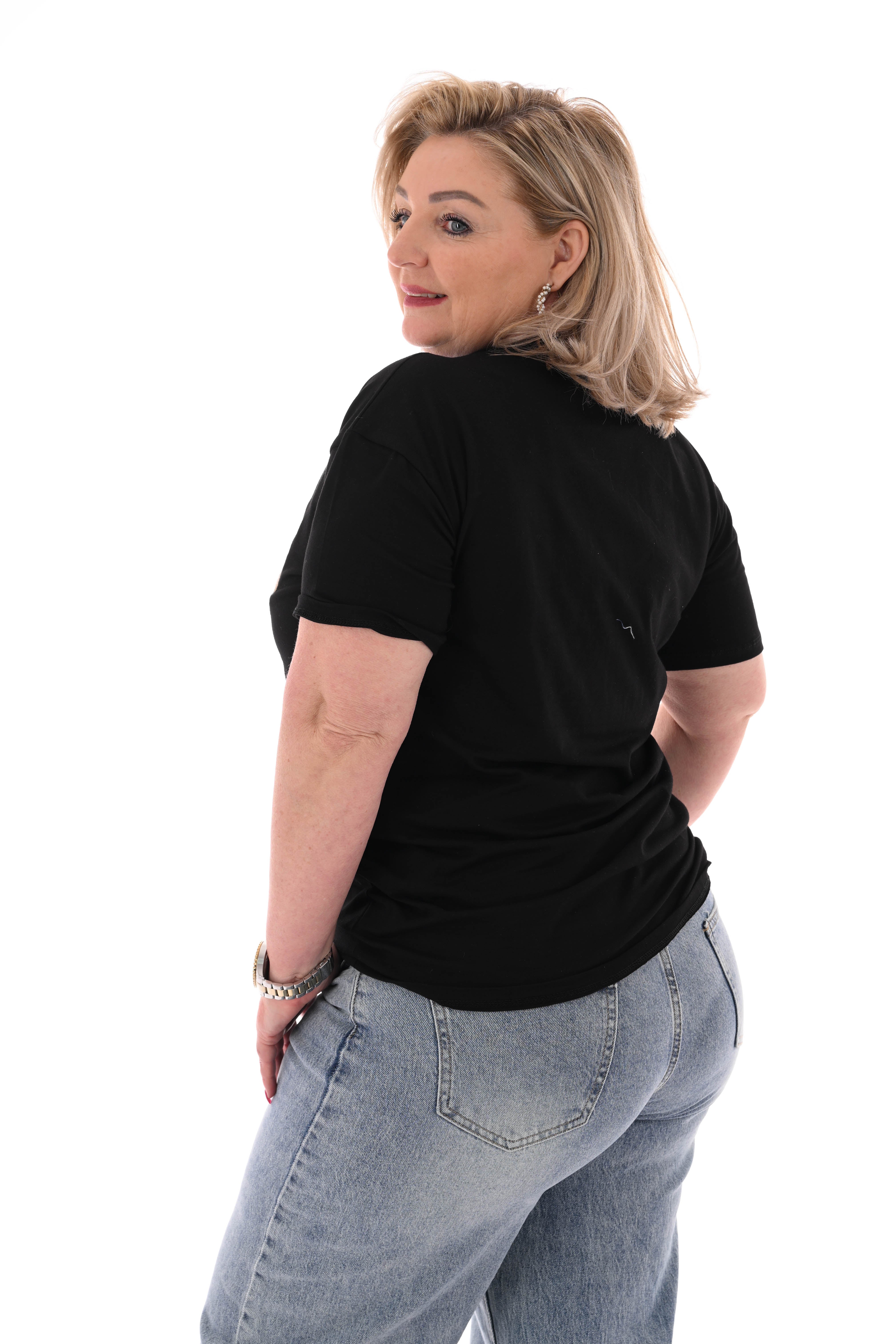 T-shirt soho print zwart/camel