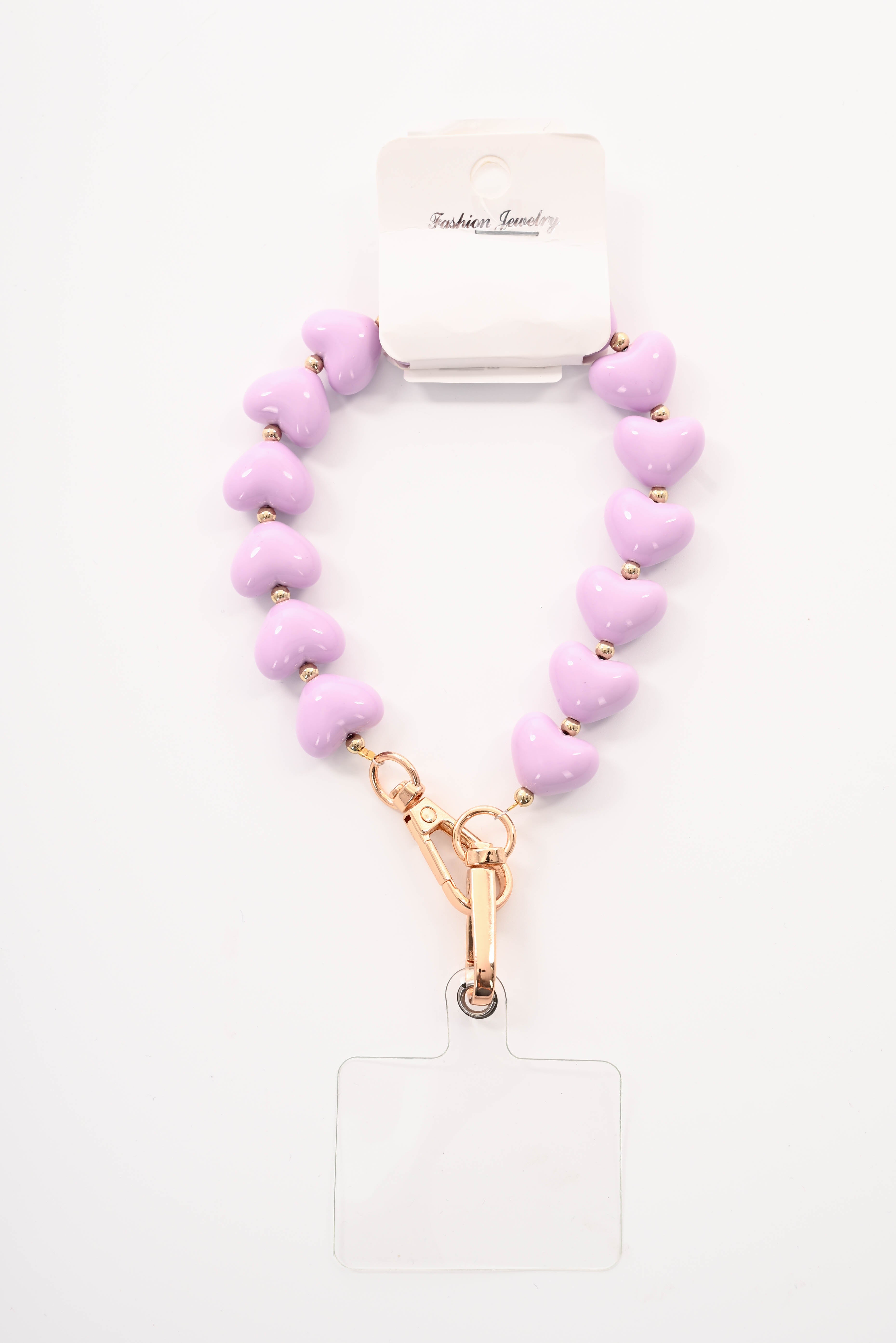 Telefoonkoord kort met hartjes lila