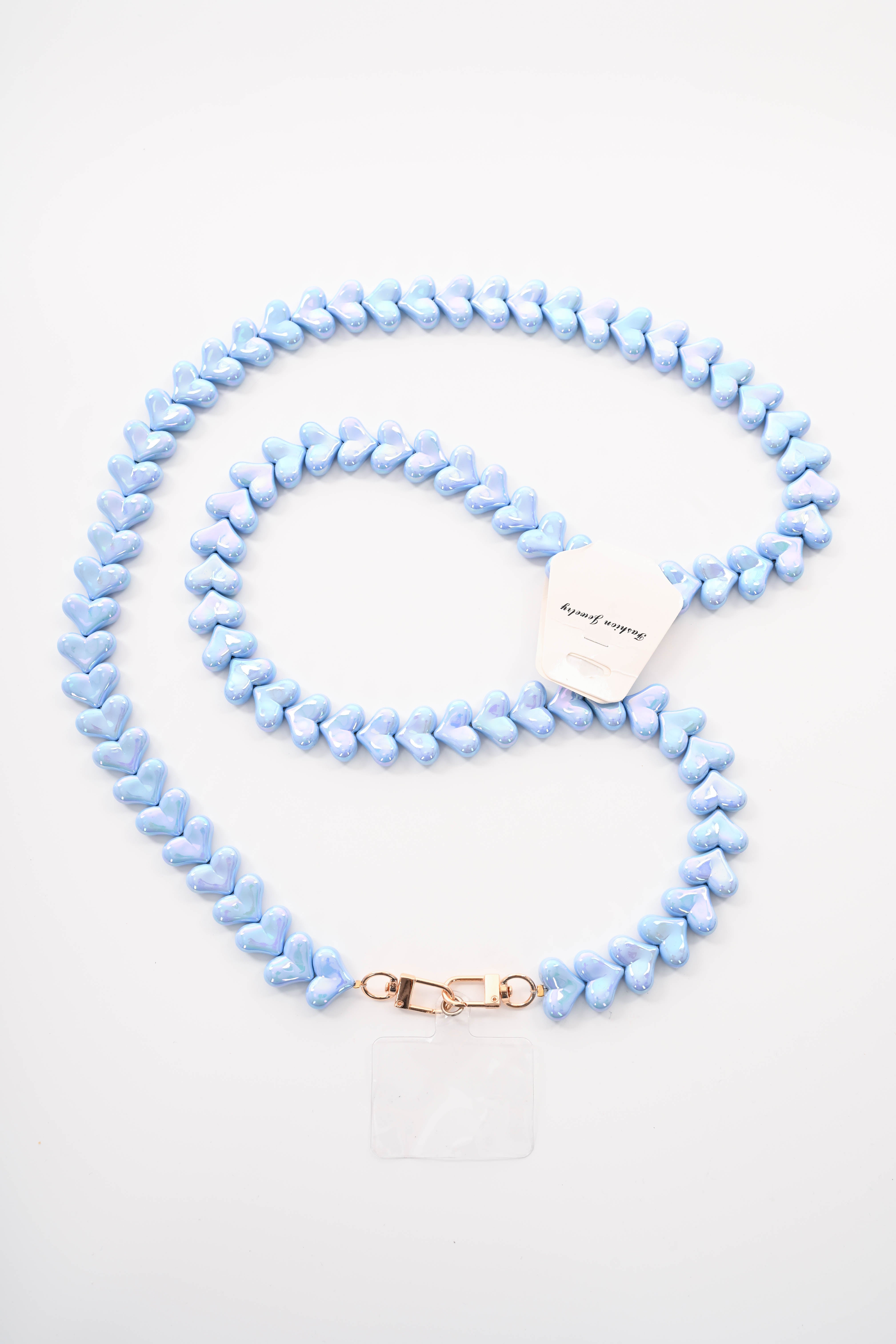 Telefoonkoord lang met hartjes blauw