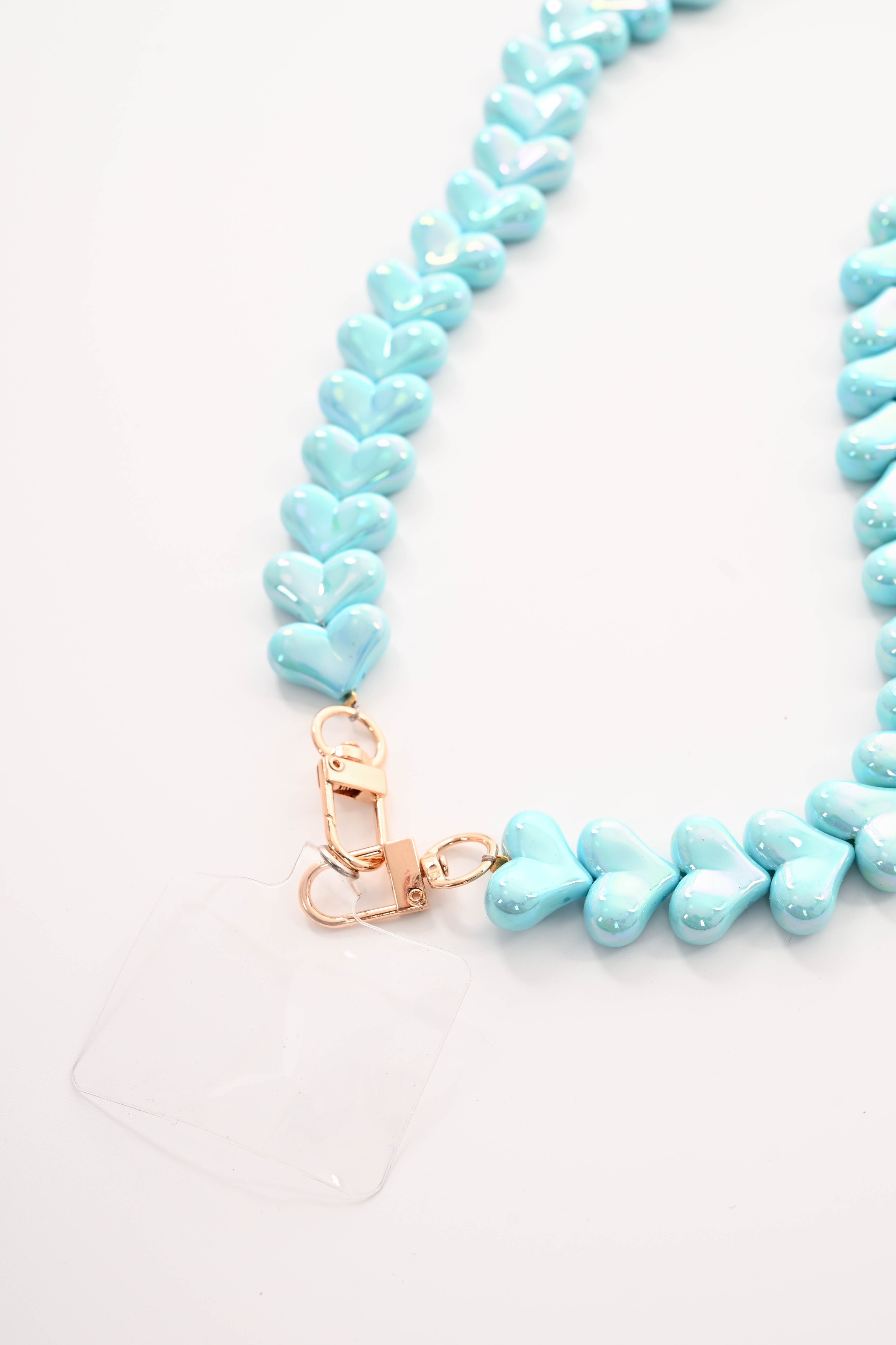 Telefoonkoord lang met hartjes turquoise