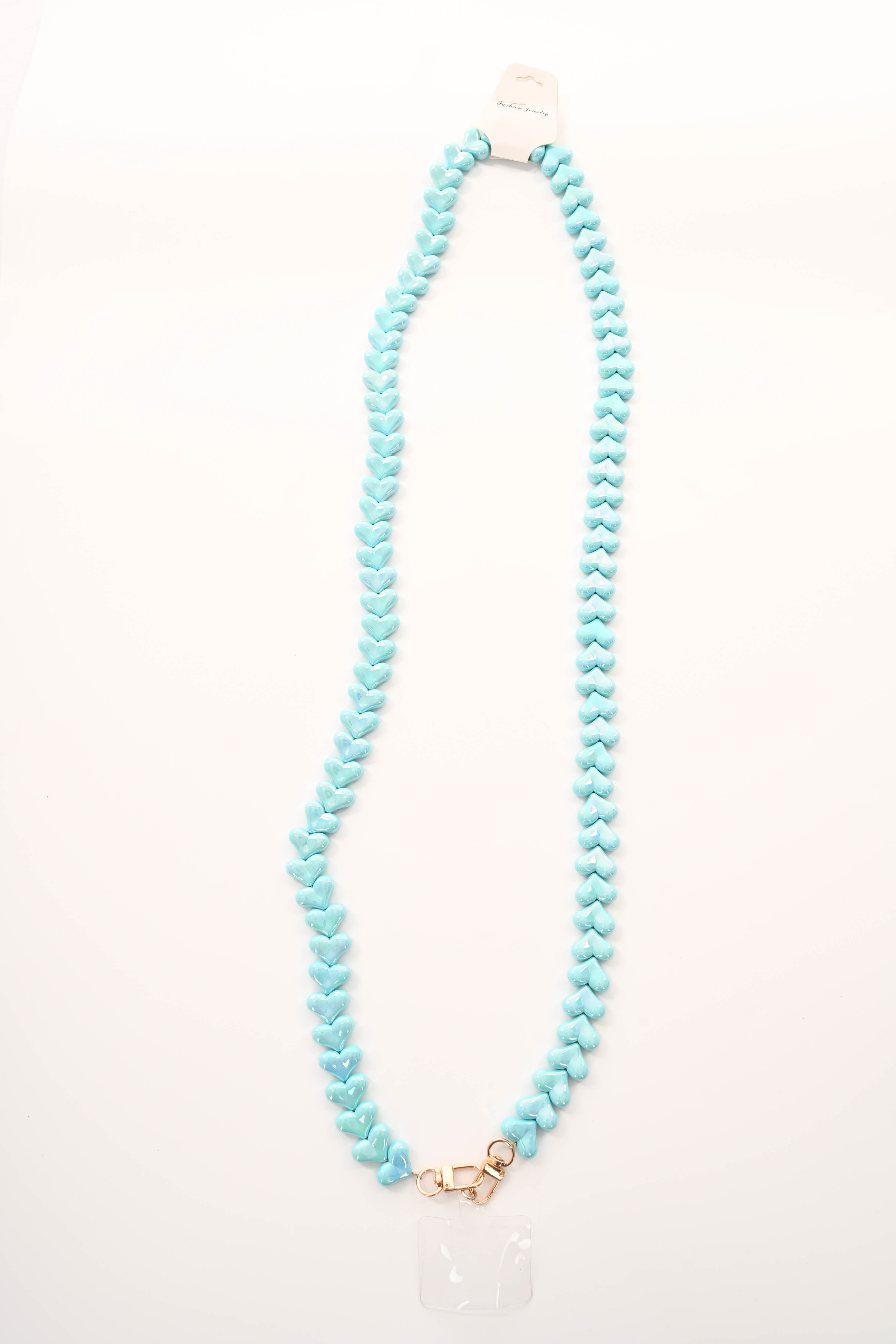 Telefoonkoord lang met hartjes turquoise