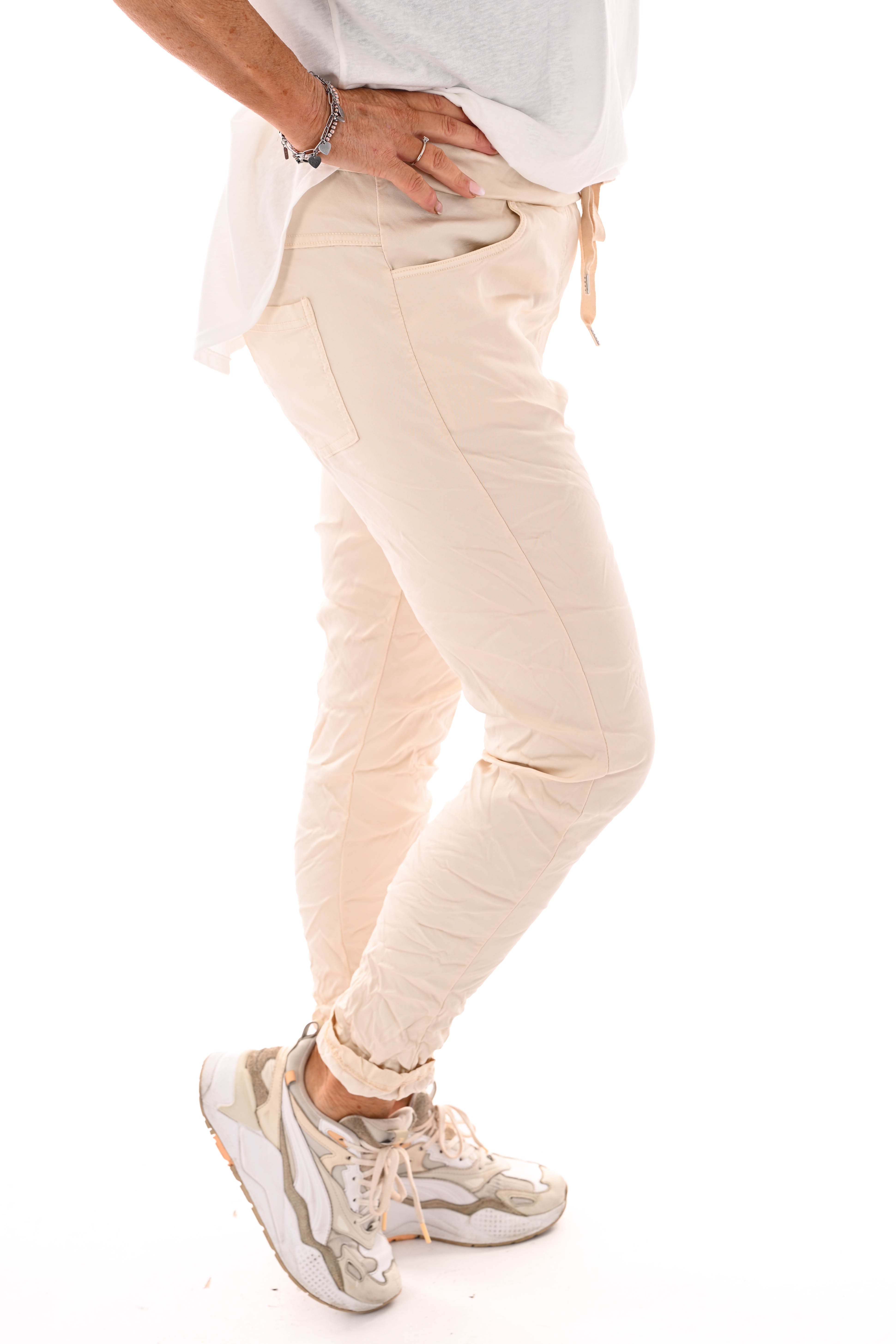Silky stretchbroek uni beige
