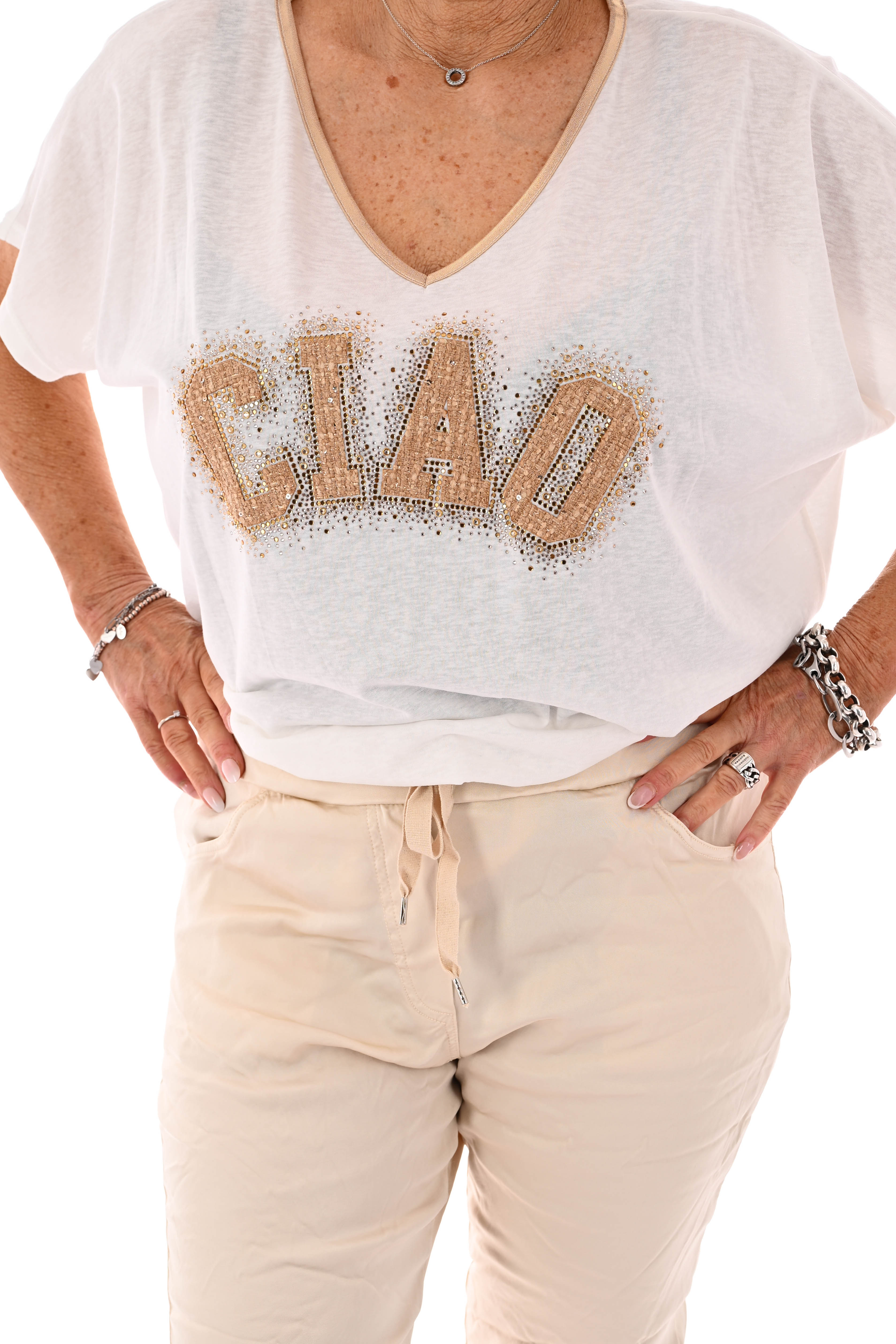 Silky stretchbroek uni beige