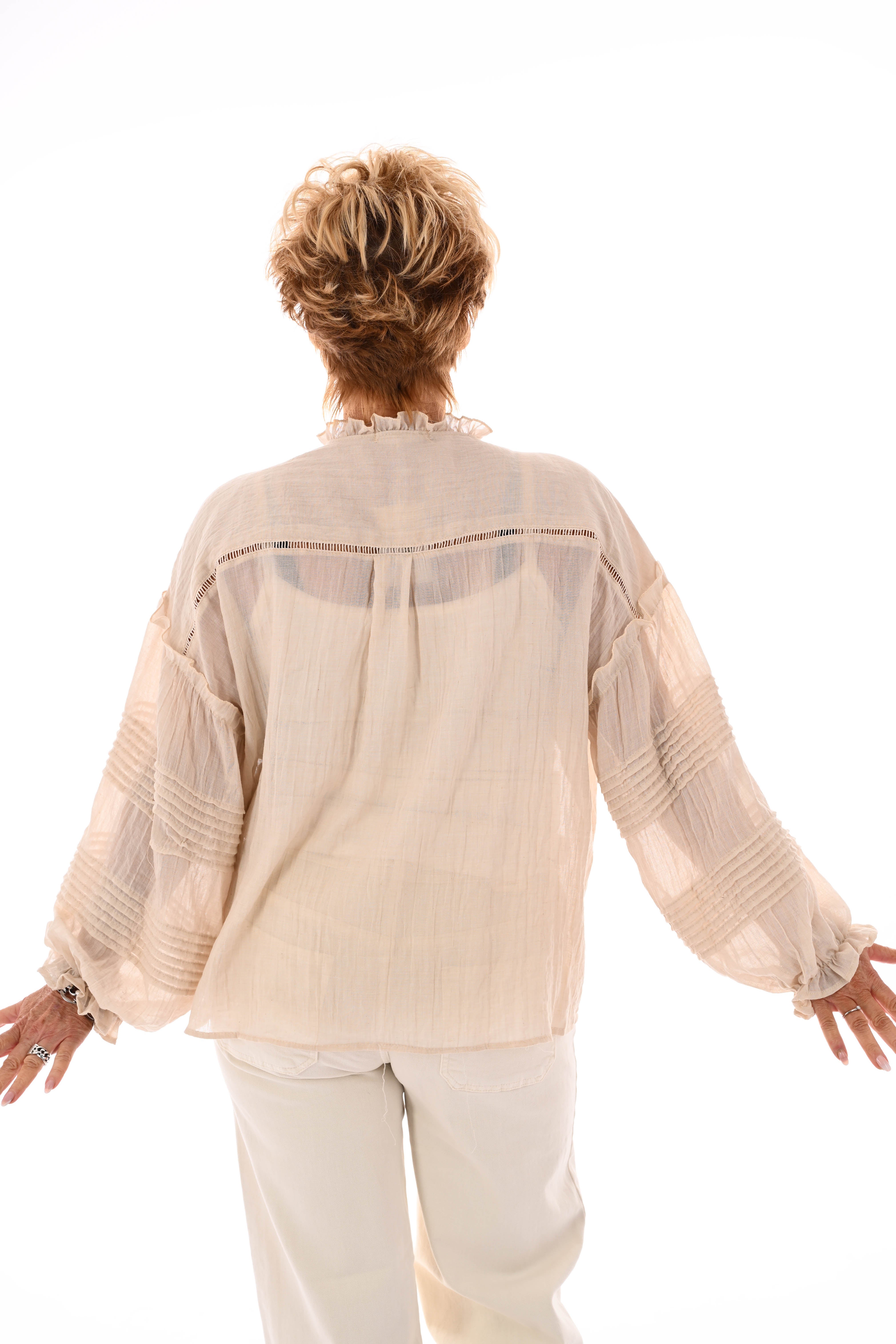 Blouse pofmouwen beige