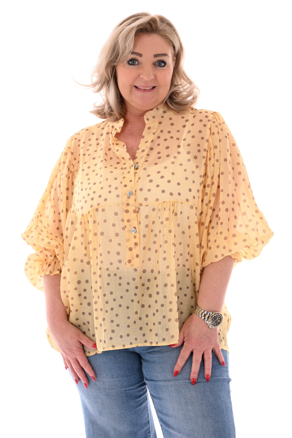 Blouse dots roezelmouwen geel