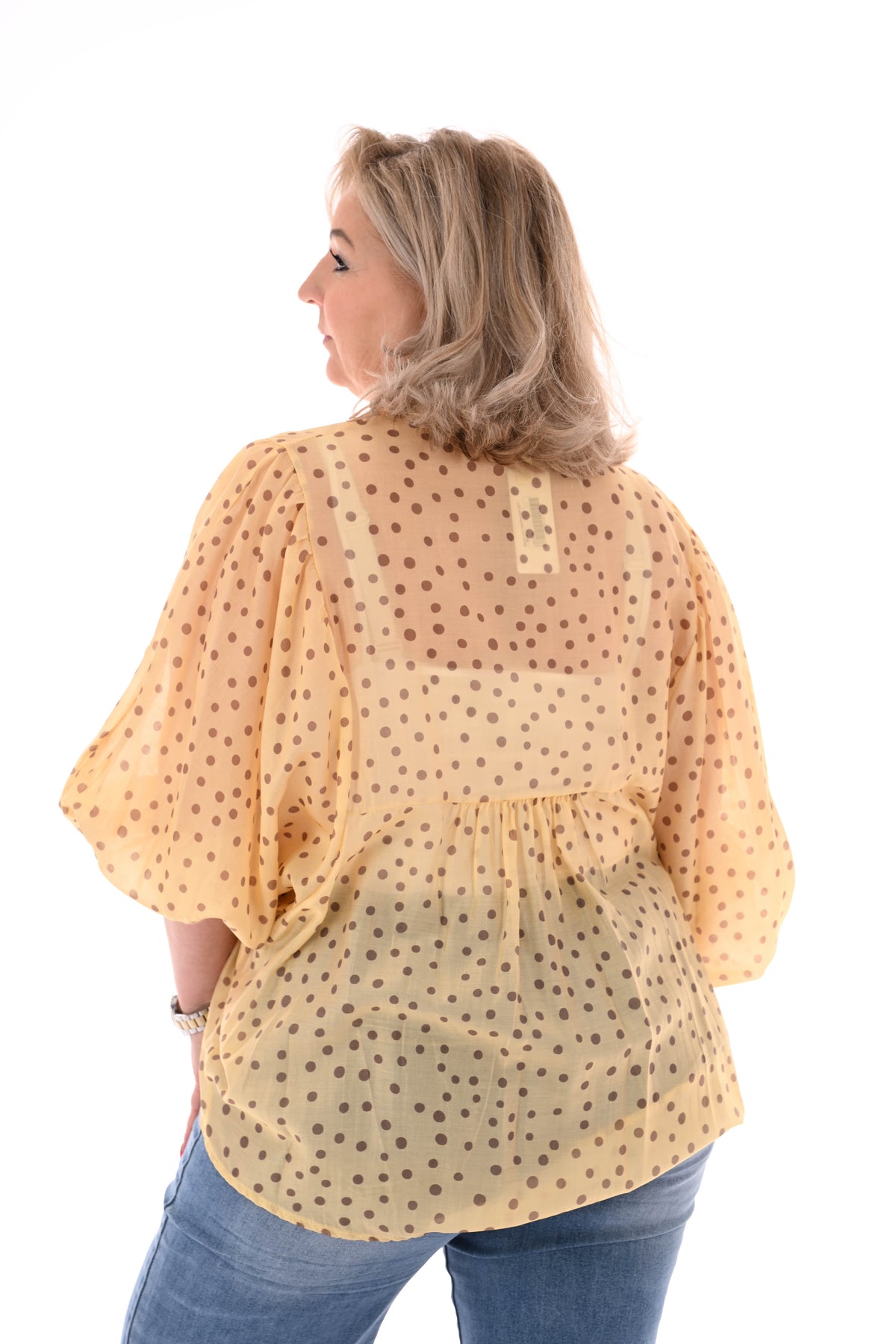 Blouse dots roezelmouwen geel