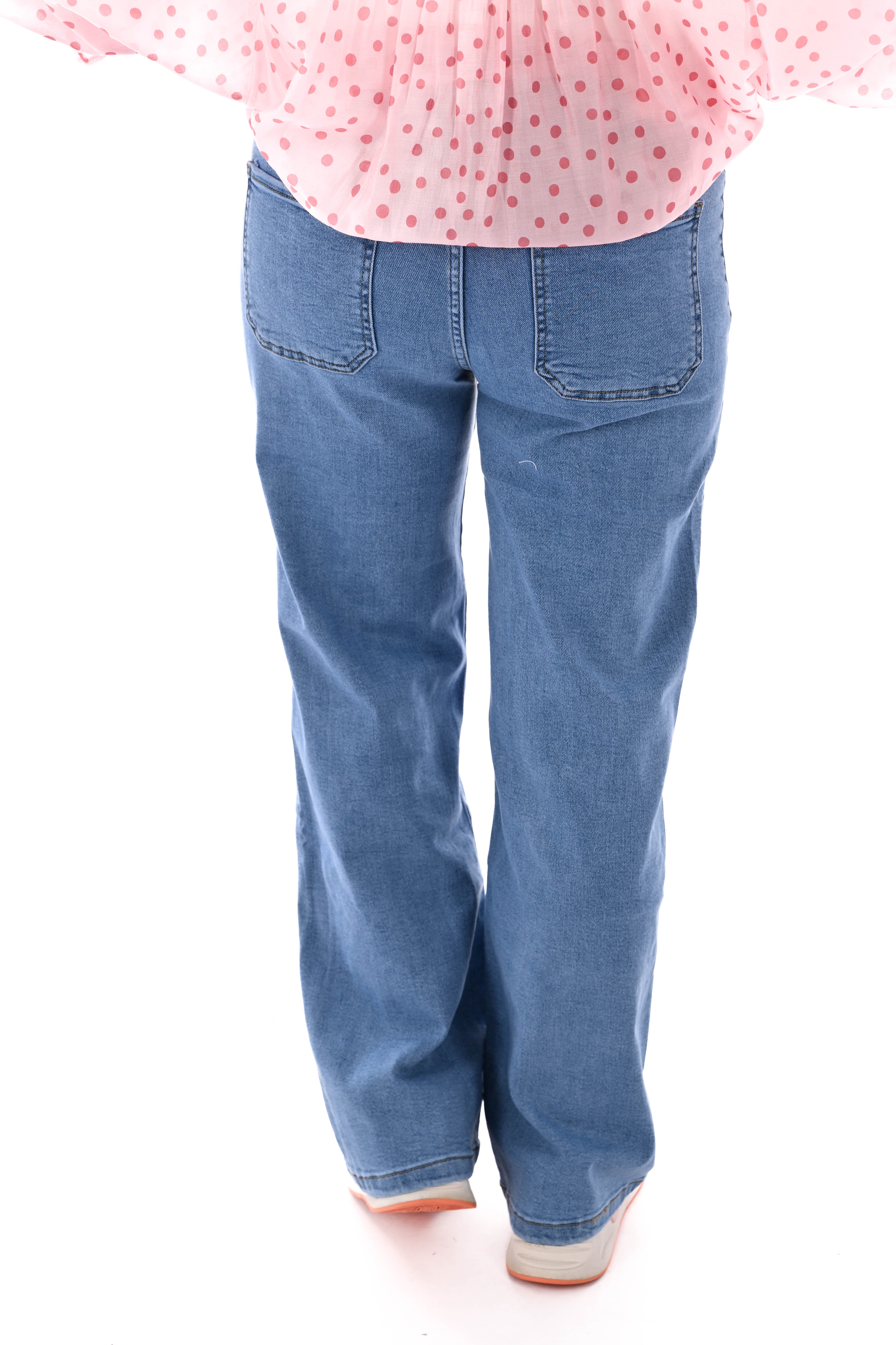 Miss Bon jeans vlechtrand met voorzakken blauw