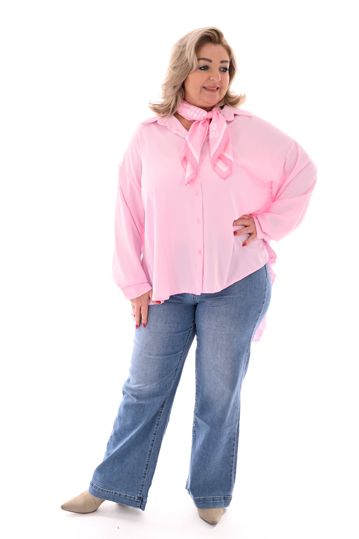 Blouse plooienrug uni lichtroze