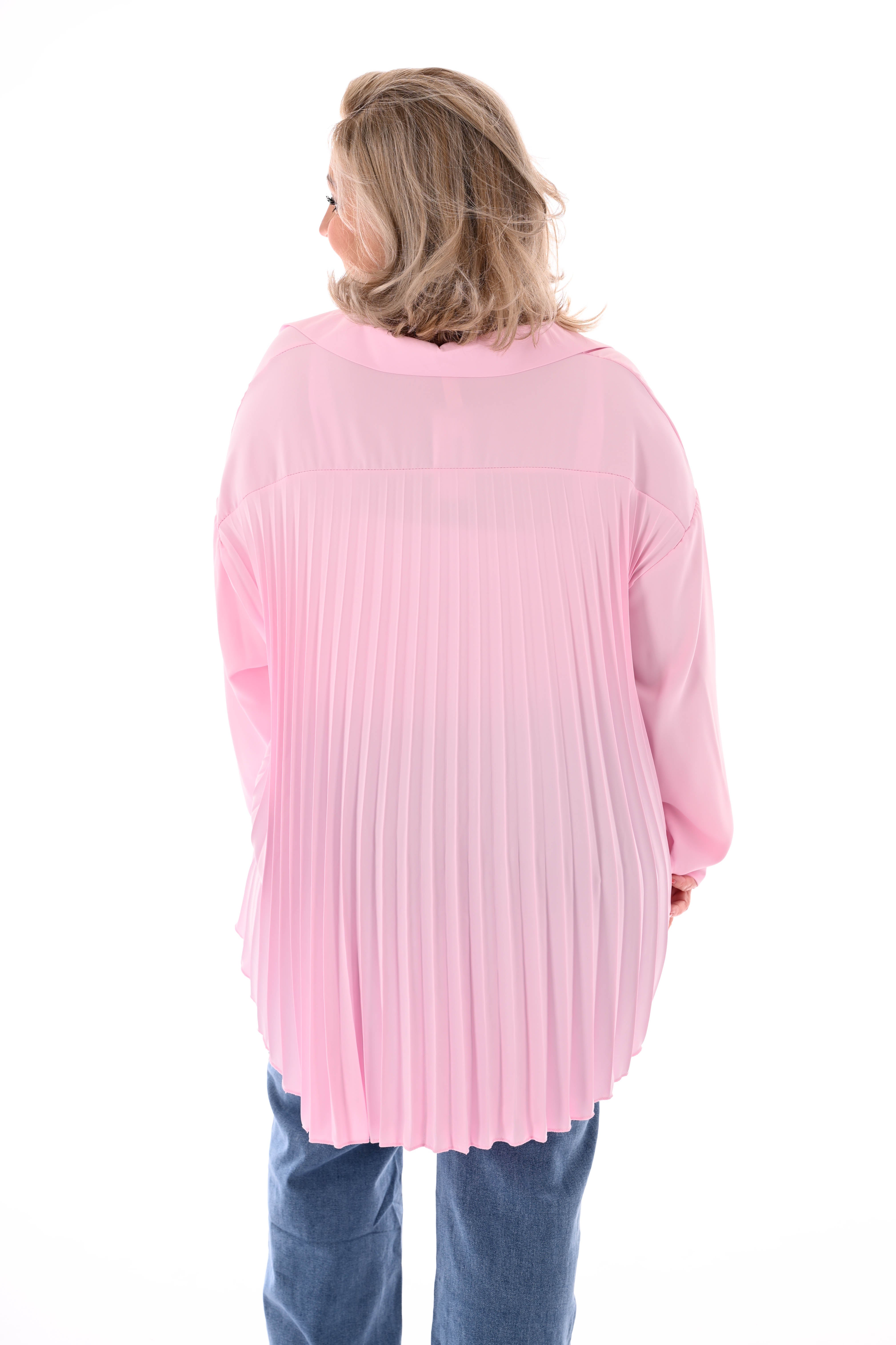 Blouse plooienrug uni lichtroze