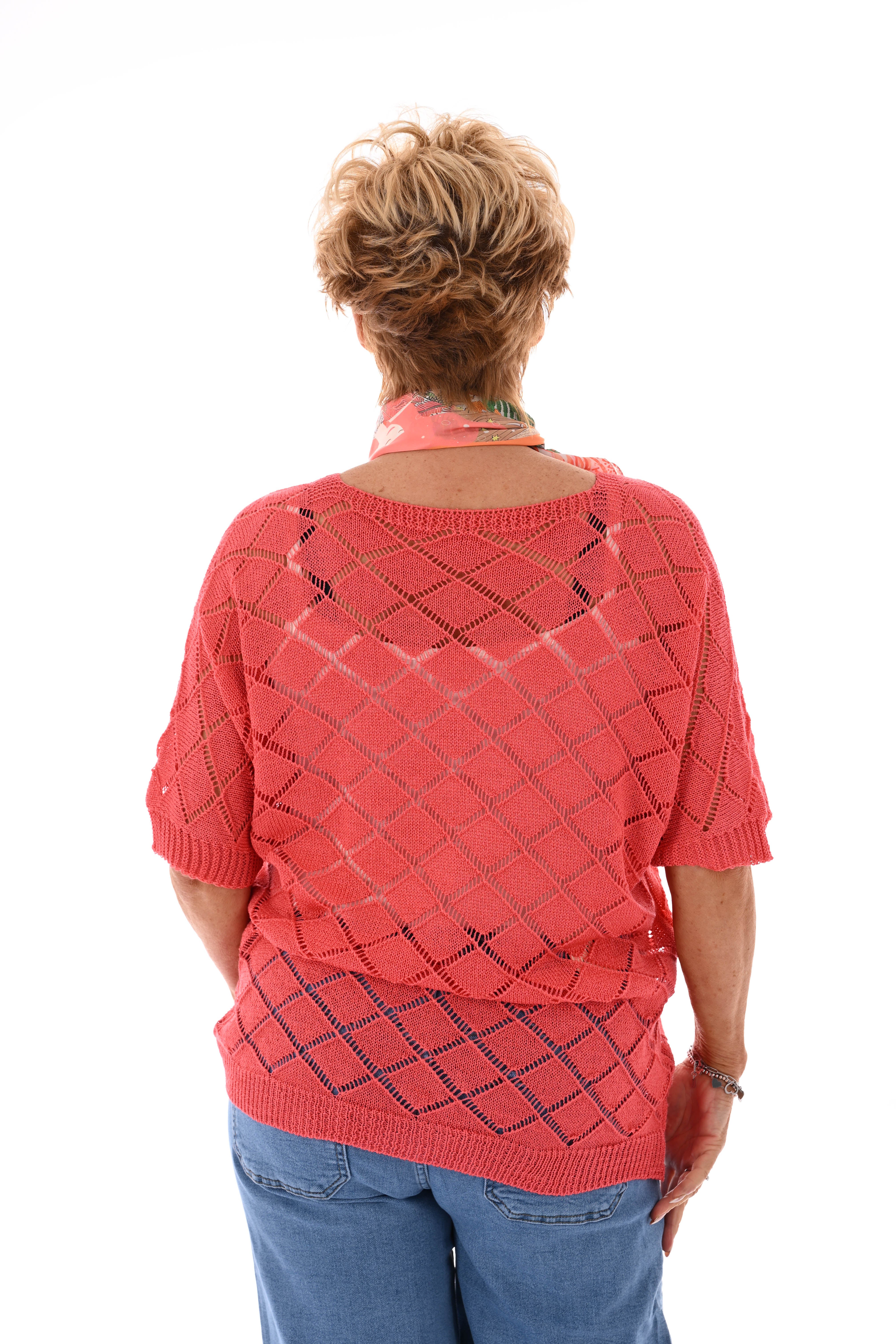 Top korte mouwen ruitpatroon oranje