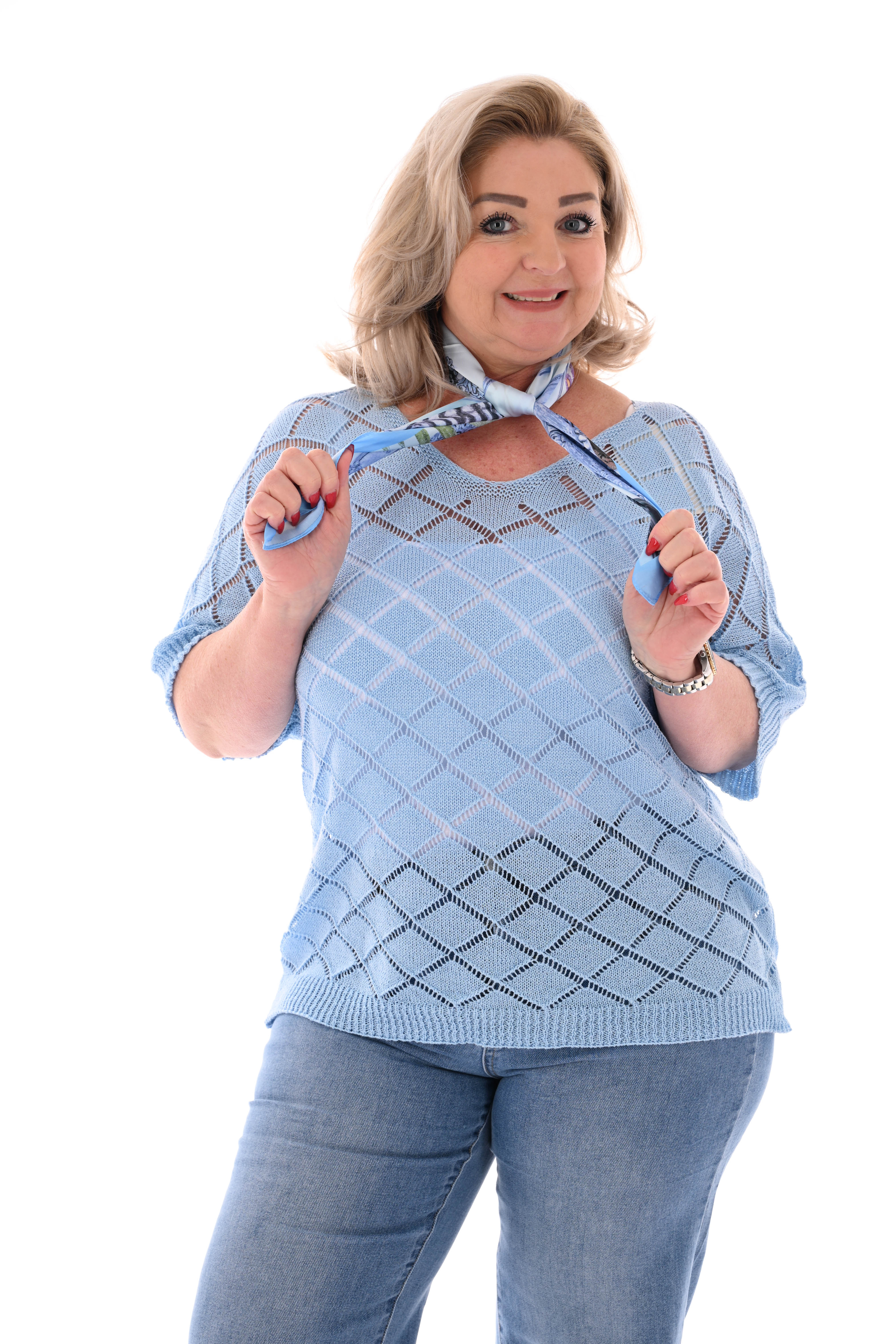 Top korte mouwen ruitpatroon lichtblauw