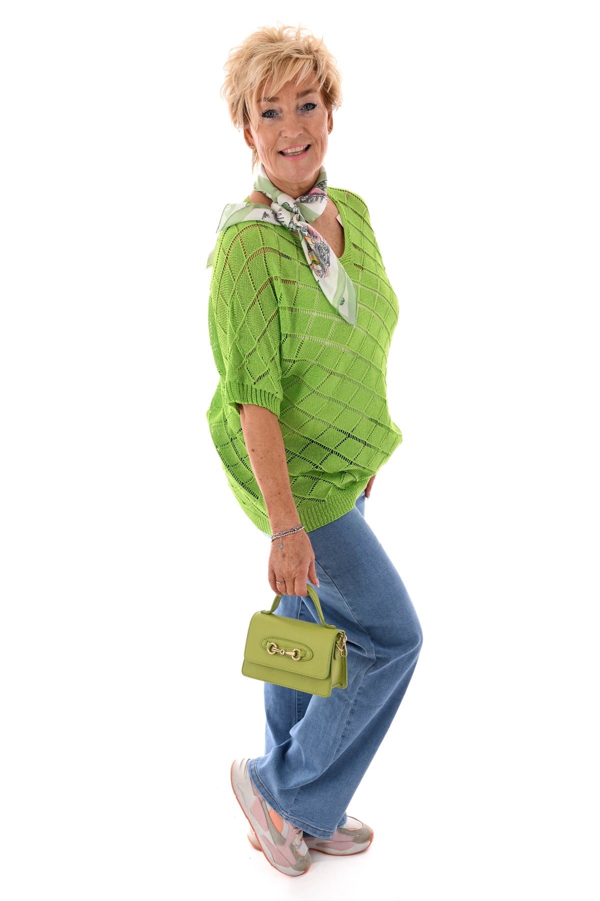 Top korte mouwen ruitpatroon groen