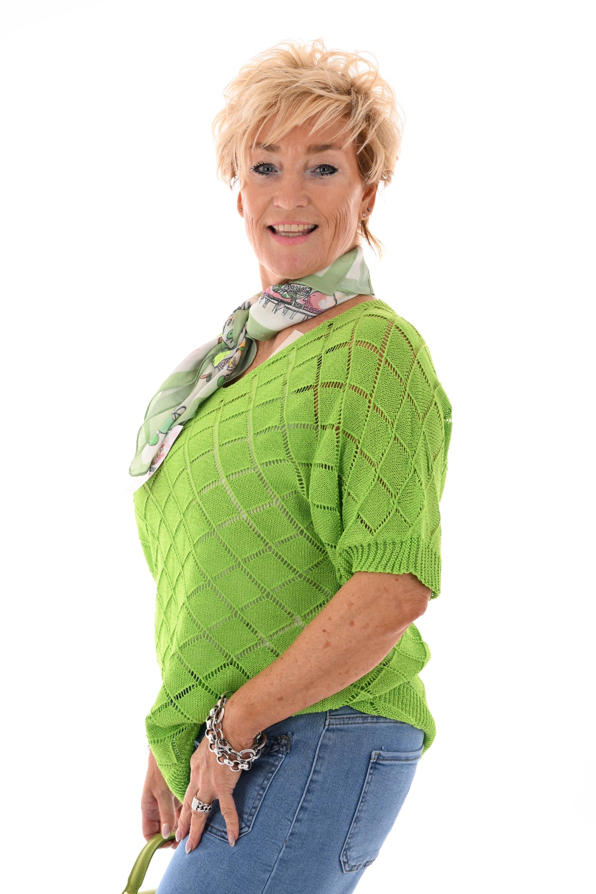 Top korte mouwen ruitpatroon groen