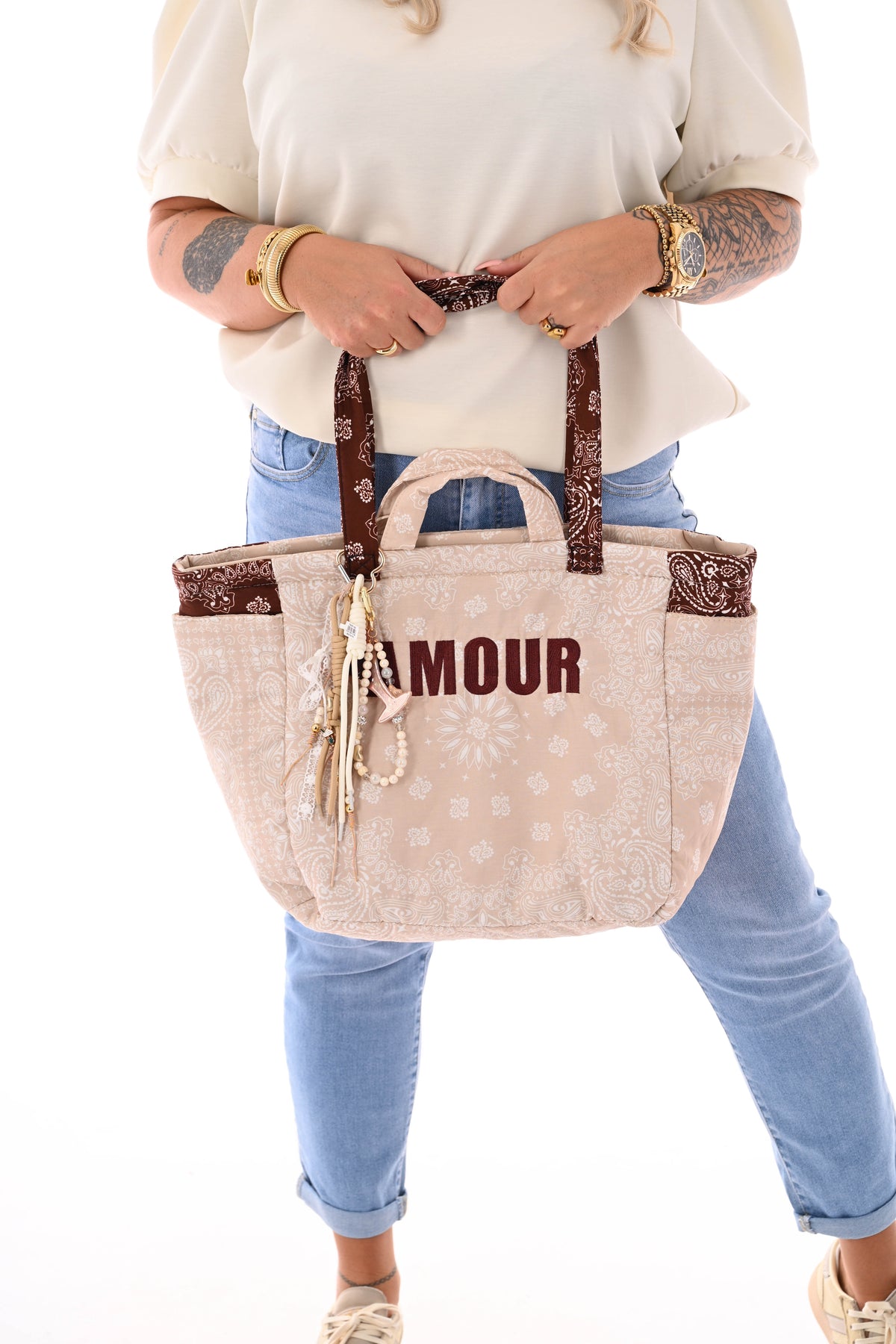 Grote tas paisley  Amour en sleutelhanger bruin
