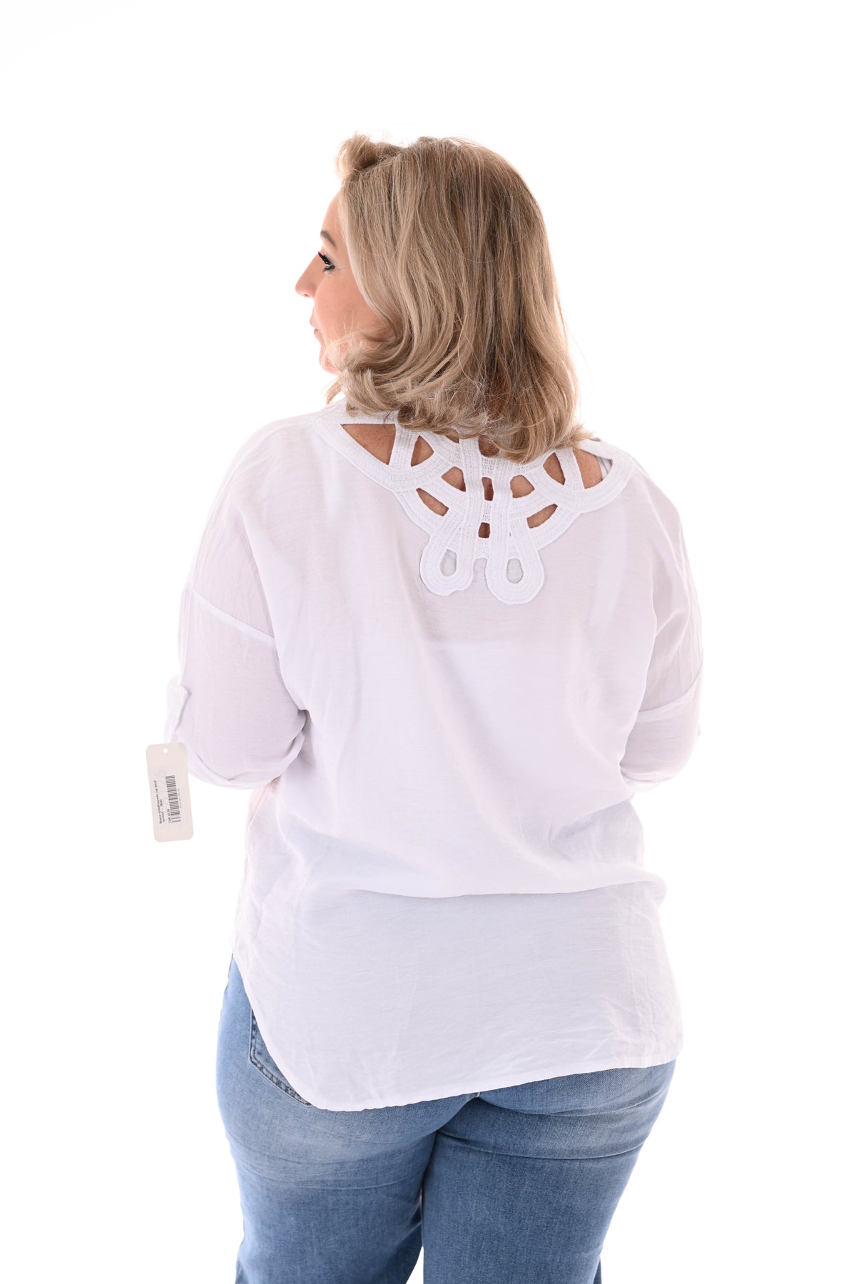 Blouse ophaalmouwen rug detail roomwit
