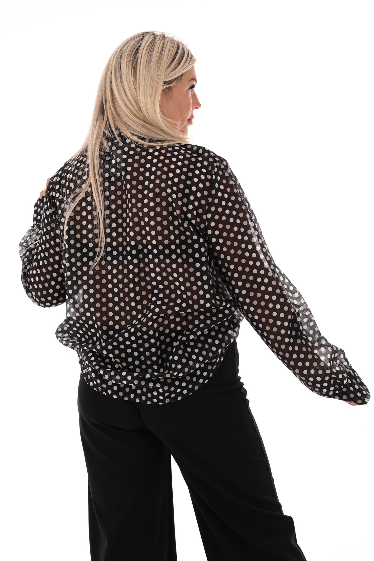 Dots blouse met strik detail zwart