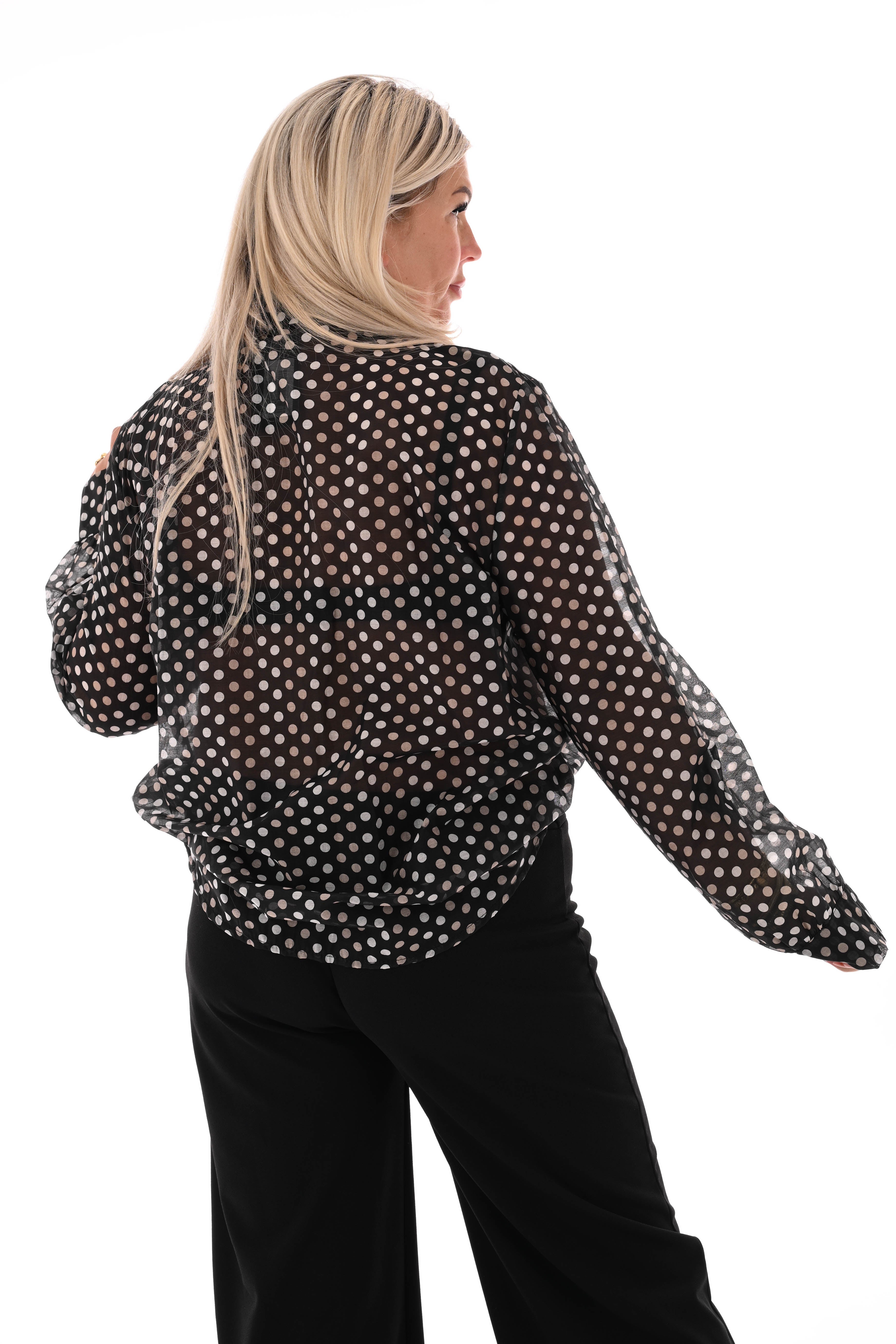 Dots blouse met strik detail zwart