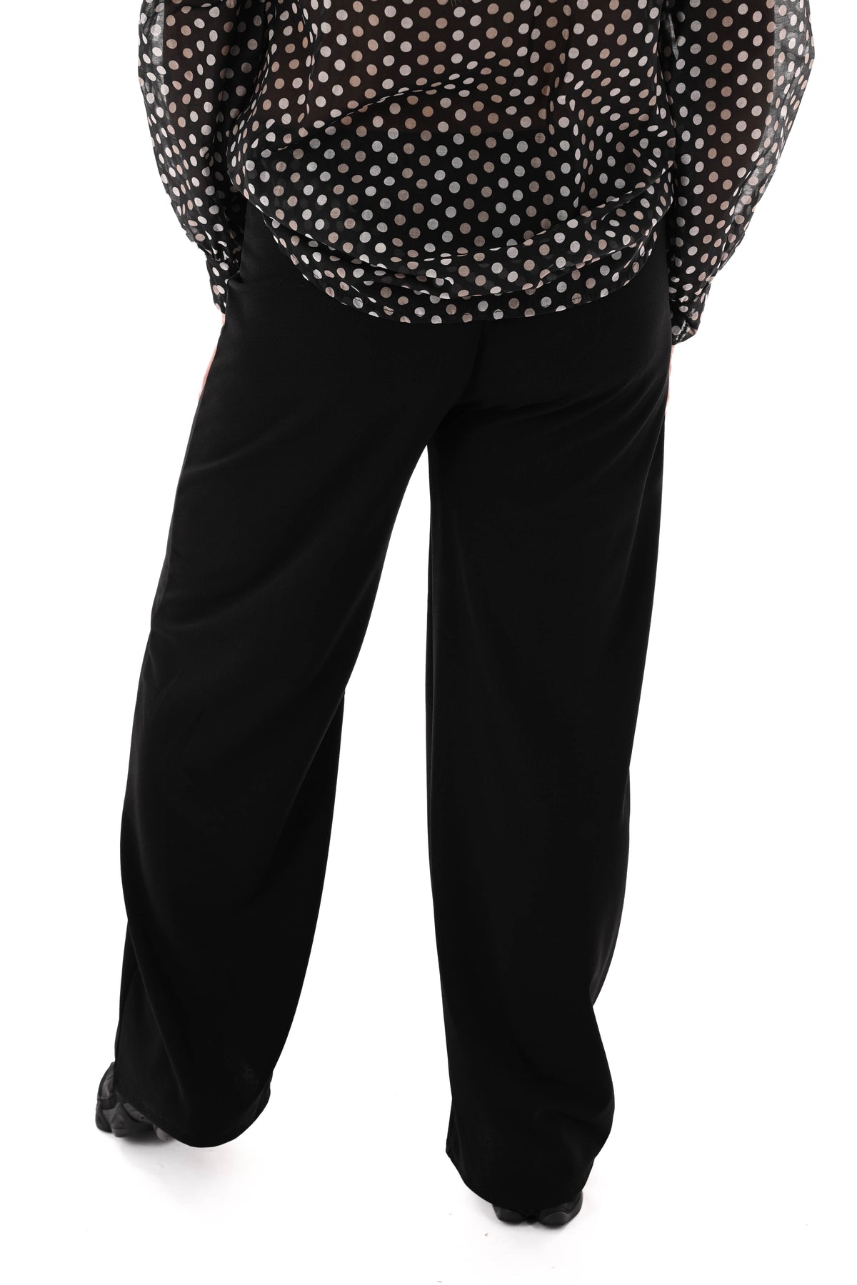 Wijde broek elastieken band met naad uni zwart