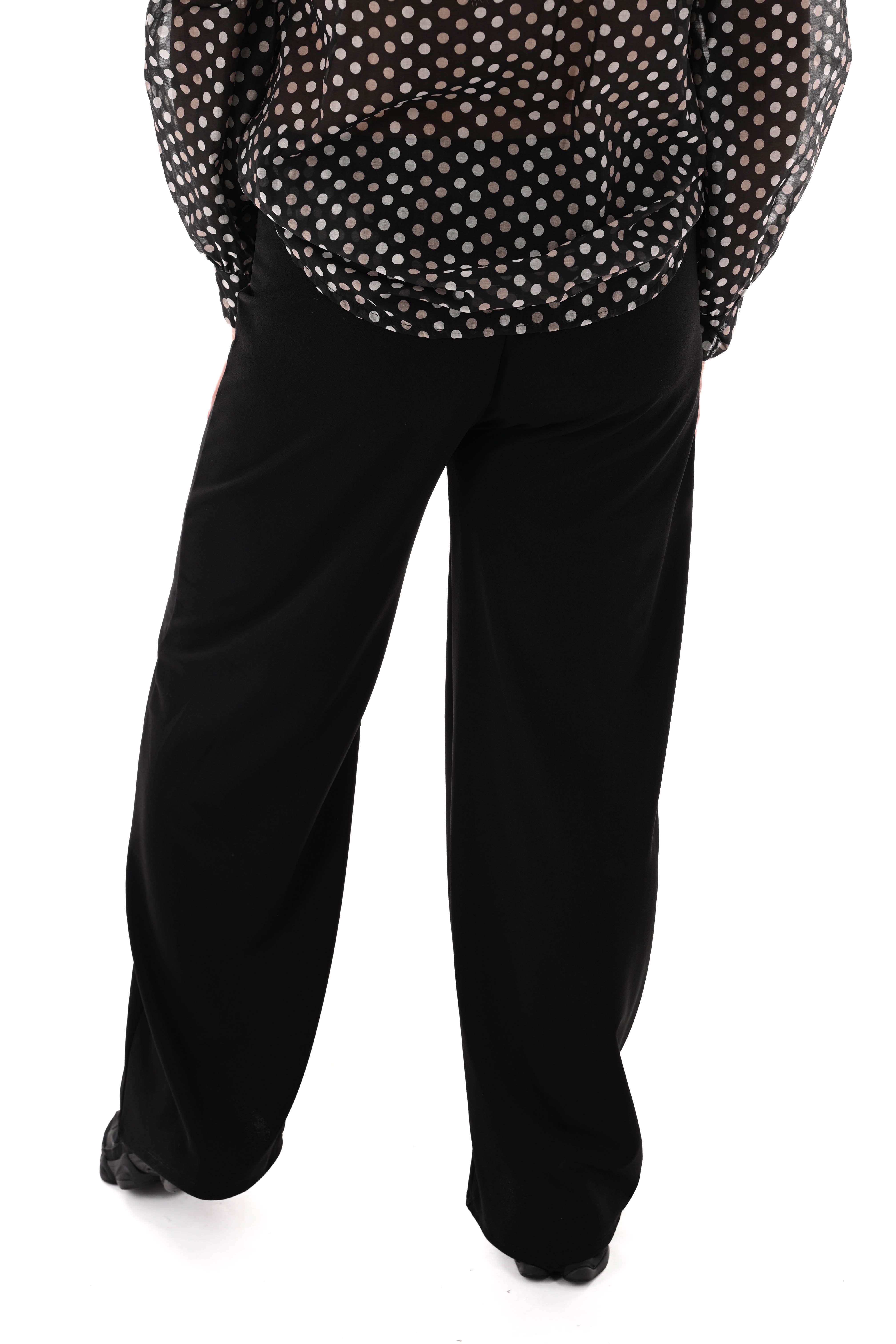 Wijde broek elastieken band met naad uni zwart