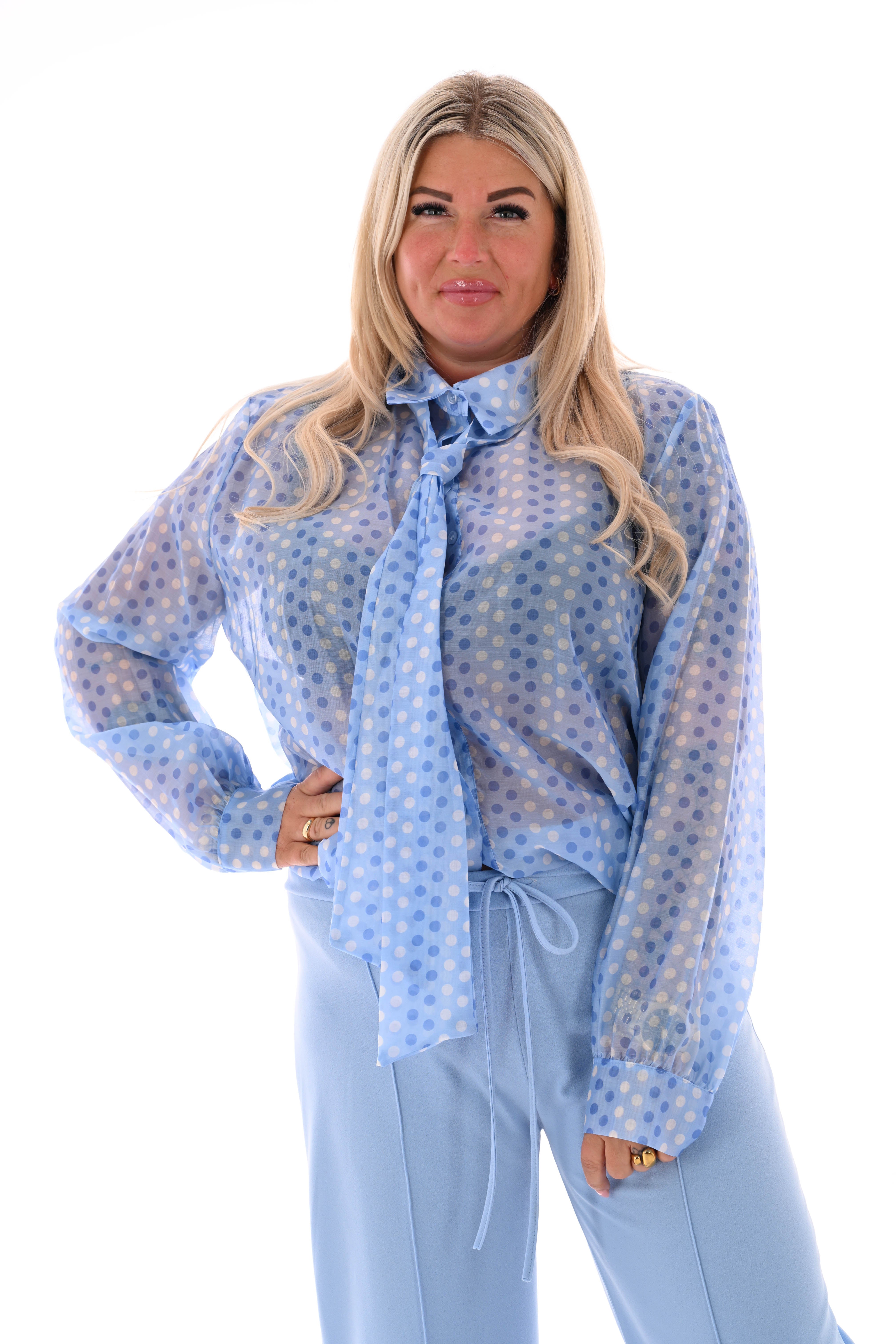 Dots blouse met strik detail lichtblauw