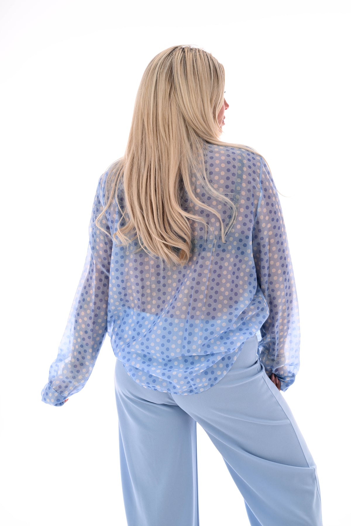 Dots blouse met strik detail lichtblauw