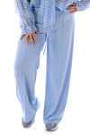 Wijde broek elastieken band met naad uni lichtblauw