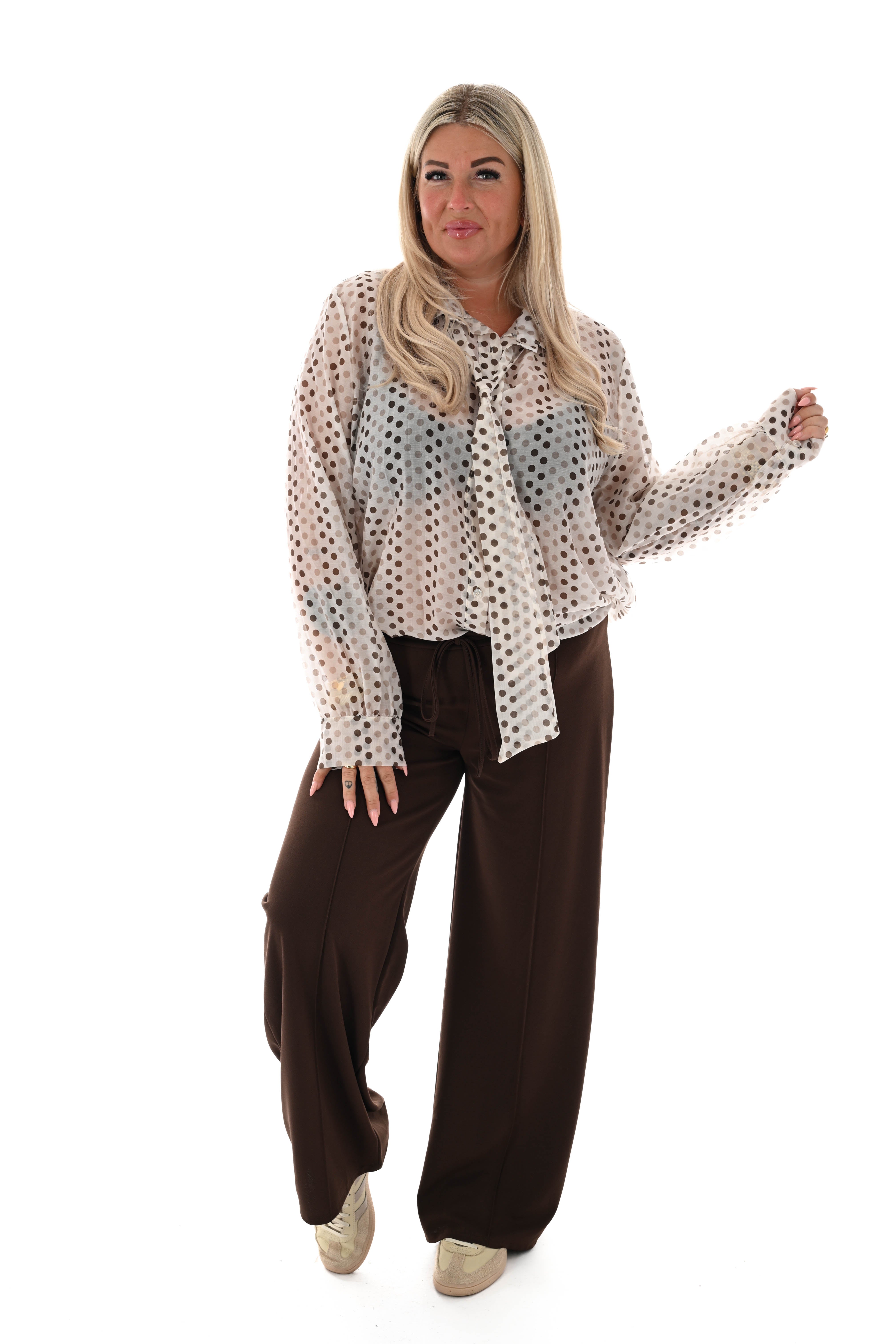 Dots blouse met strik detail roomwit