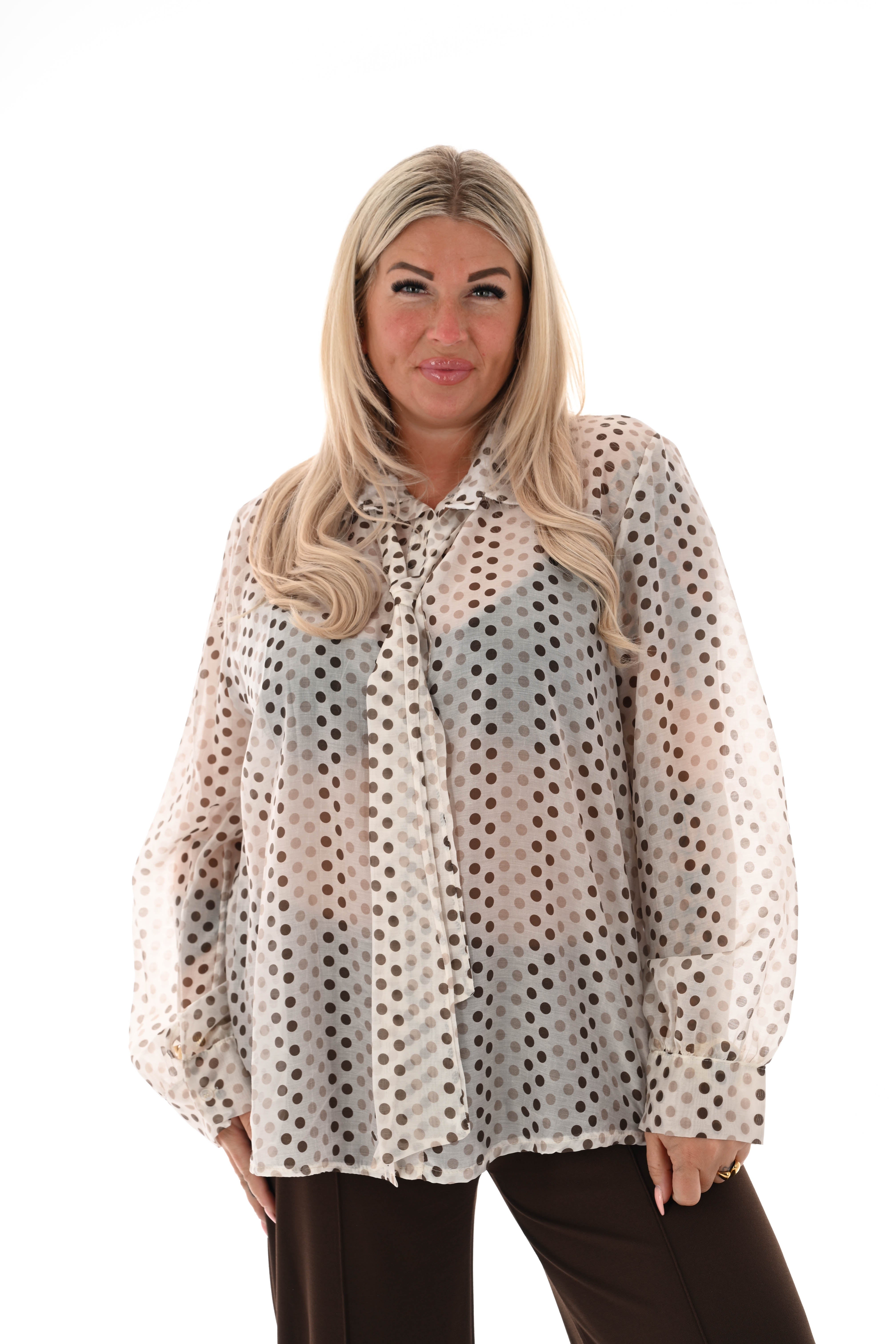 Dots blouse met strik detail roomwit