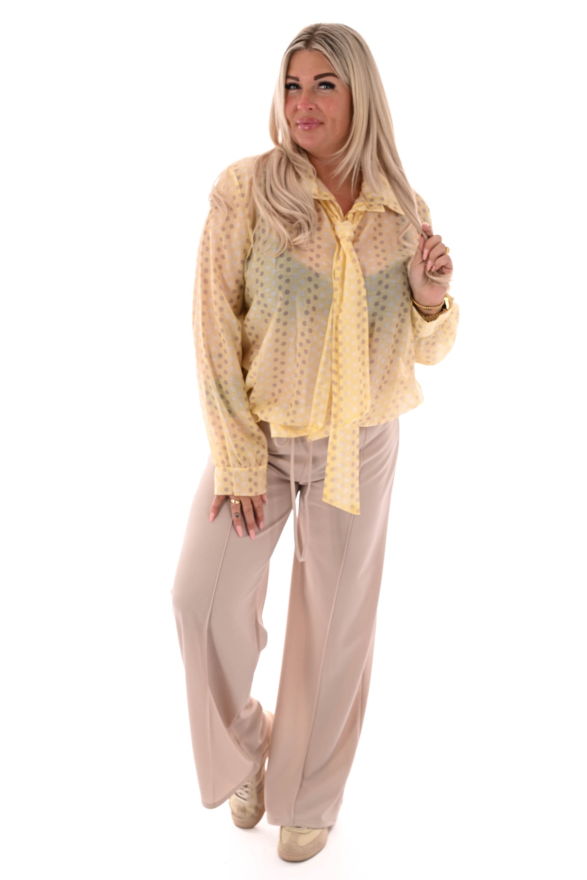 Dots blouse met strik detail lichtgeel