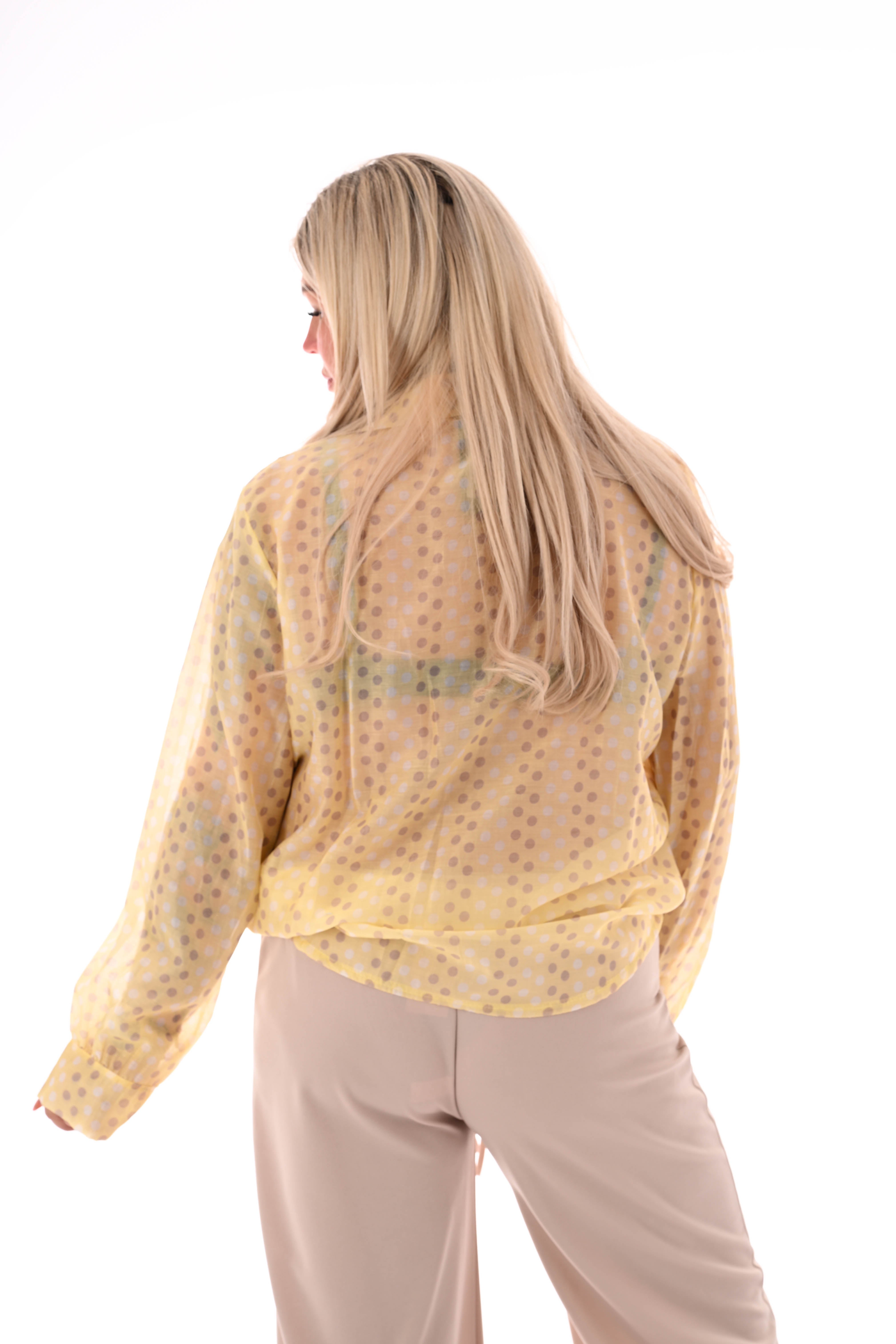 Dots blouse met strik detail lichtgeel