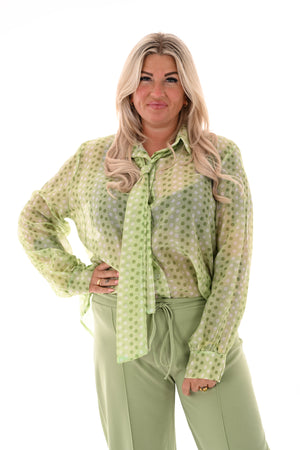 Dots blouse met strik detail lichtgroen