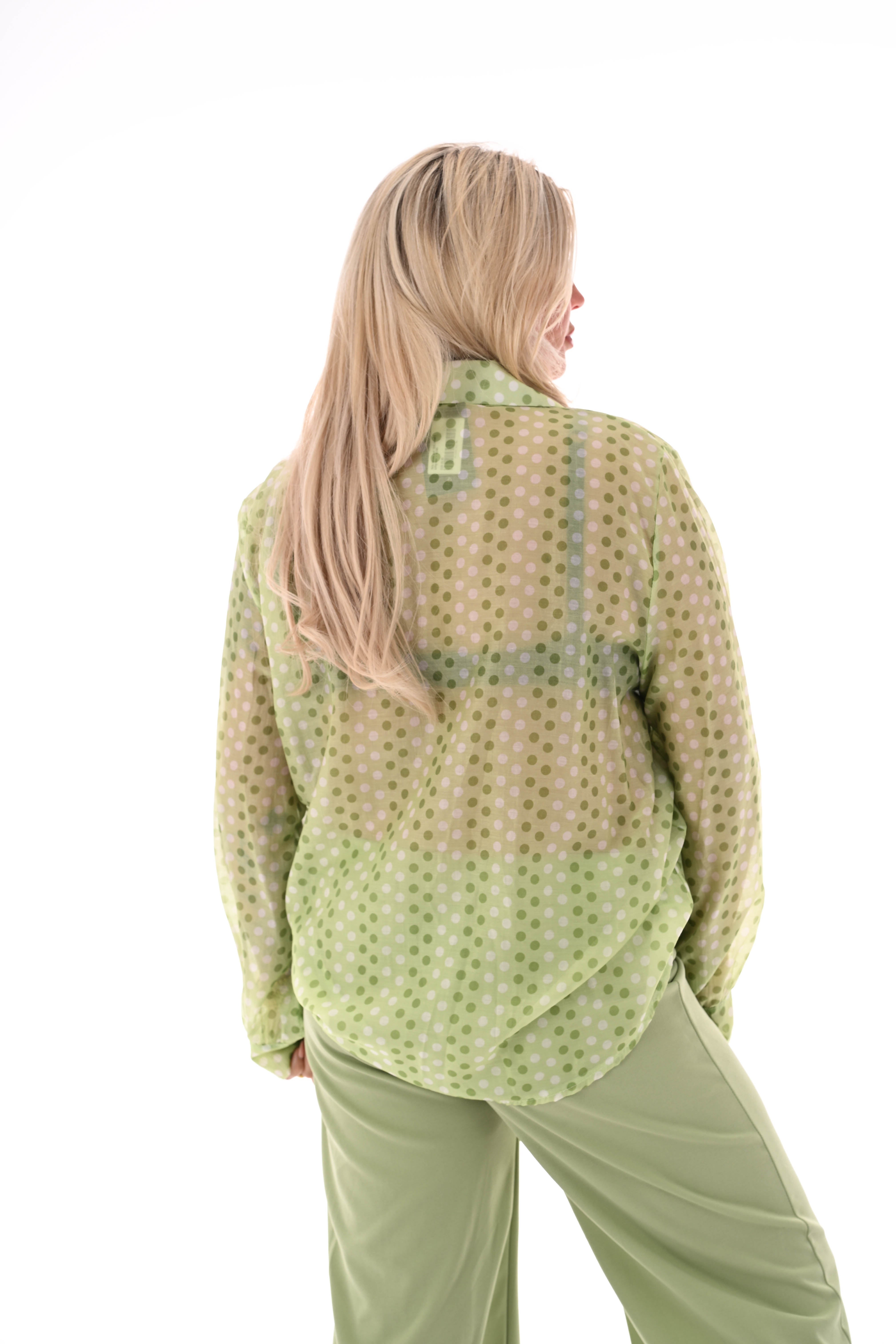 Dots blouse met strik detail lichtgroen