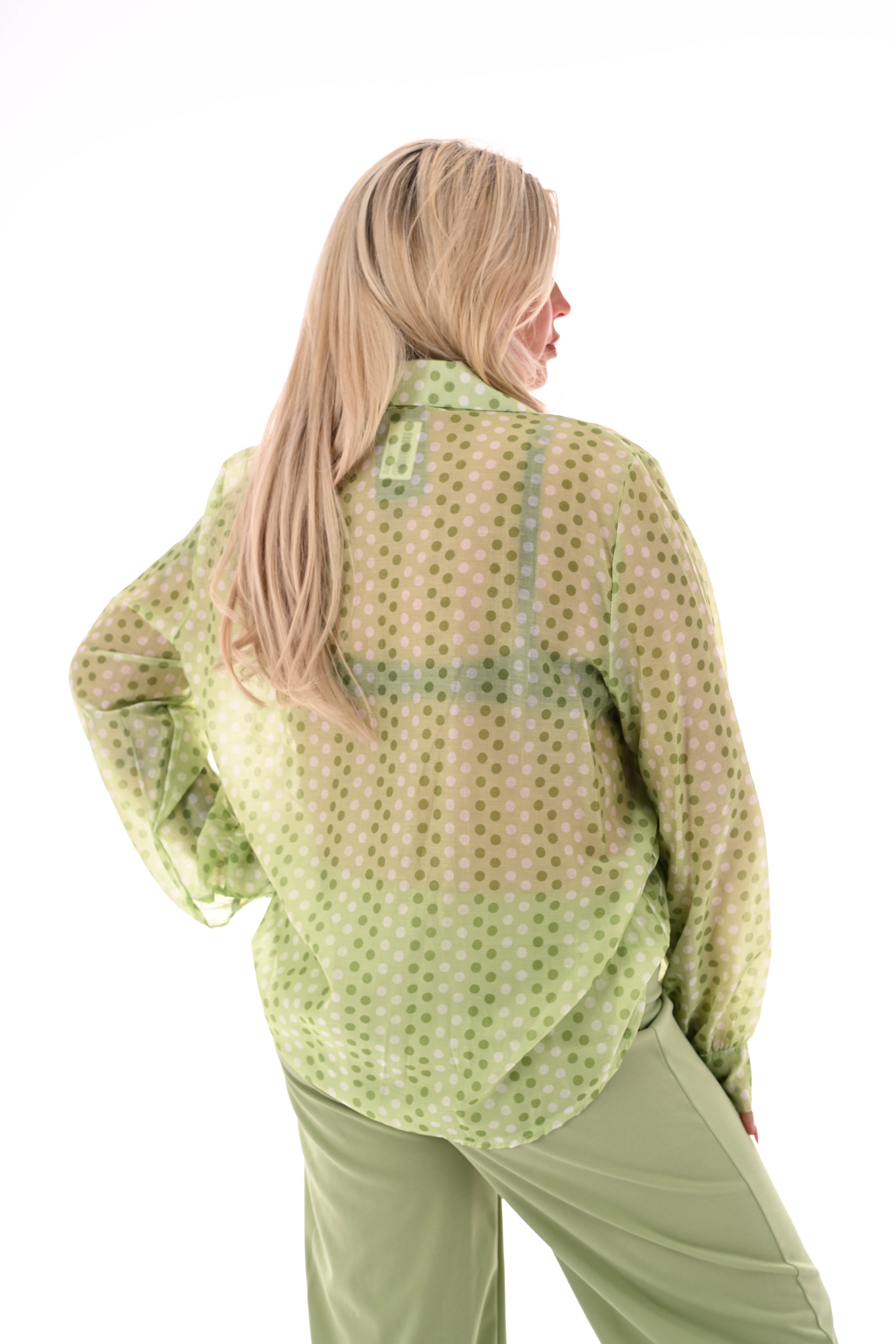 Dots blouse met strik detail lichtgroen